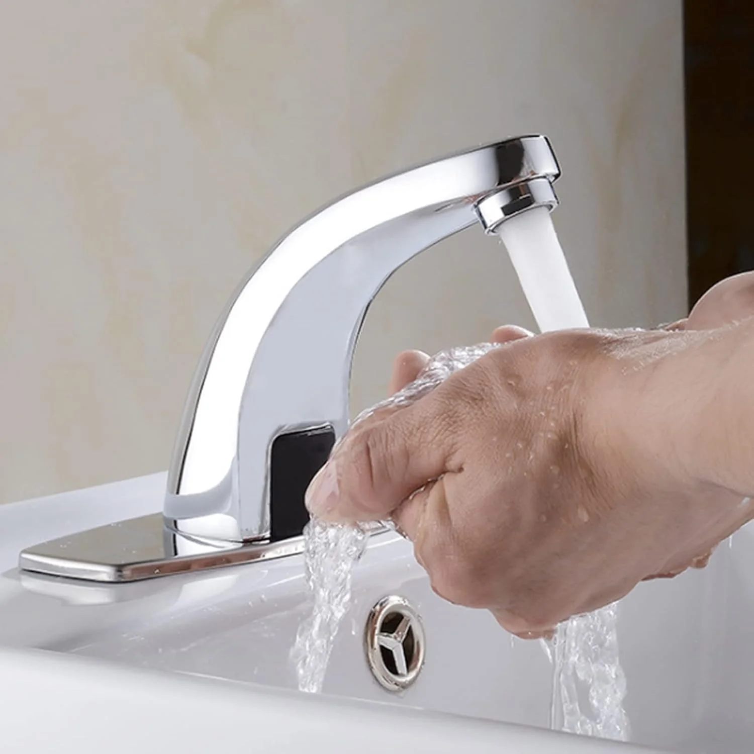 شیر آب اتوماتیک سنسوردار GUPE، شیر سینک بدون لمس تک ورودی آب G1/2 اینچ استیل ضد زنگ با جعبه کنترل تغذیه شده توسط باتری، شیر آب حمام برای مصارف خانگی و تجاری شیر آب اتوماتیک سنسوردار GUPE، شیر سینک بدون لمس تک ورودی آب G1/2 اینچ استیل ضد زنگ با جعبه کنترل تغذیه شده توسط باتری، شیر آب حمام برای مصارف خانگی و تجاری