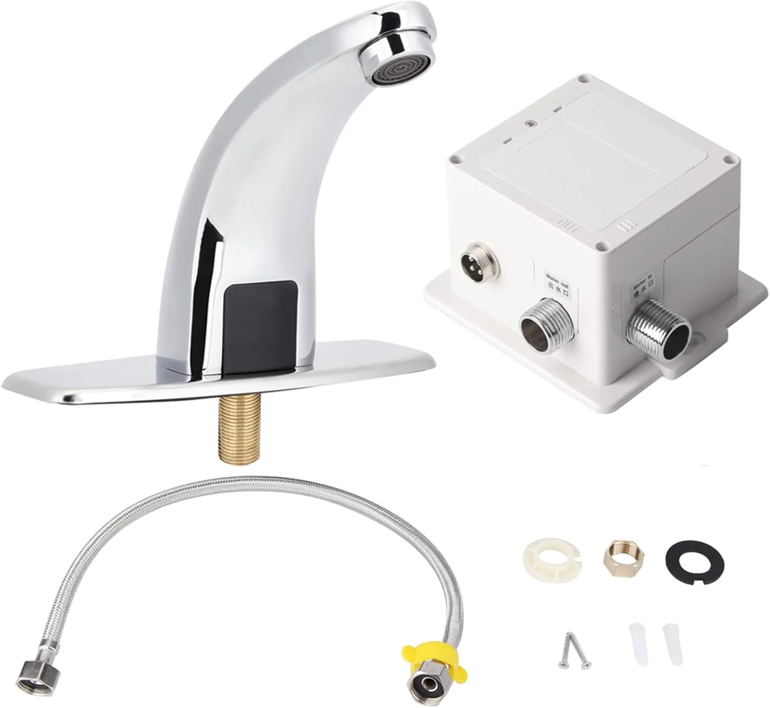 شیر آب اتوماتیک سنسوردار GUPE، شیر سینک بدون لمس تک ورودی آب G1/2 اینچ استیل ضد زنگ با جعبه کنترل تغذیه شده توسط باتری، شیر آب حمام برای مصارف خانگی و تجاری شیر آب اتوماتیک سنسوردار GUPE، شیر سینک بدون لمس تک ورودی آب G1/2 اینچ استیل ضد زنگ با جعبه کنترل تغذیه شده توسط باتری، شیر آب حمام برای مصارف خانگی و تجاری