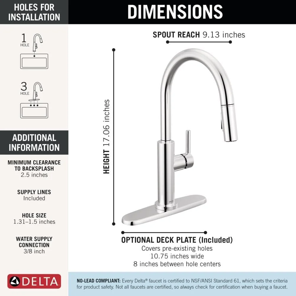 شیر آشپزخانه دلتا نیکولی کروم با اسپری کشویی، شیر سینک آشپزخانه تک سوراخ مدرن، تک دستگیره، کروم 19867LF شیر آشپزخانه دلتا نیکولی کروم با اسپری کشویی، شیر سینک آشپزخانه تک سوراخ مدرن، تک دستگیره، کروم 19867LF