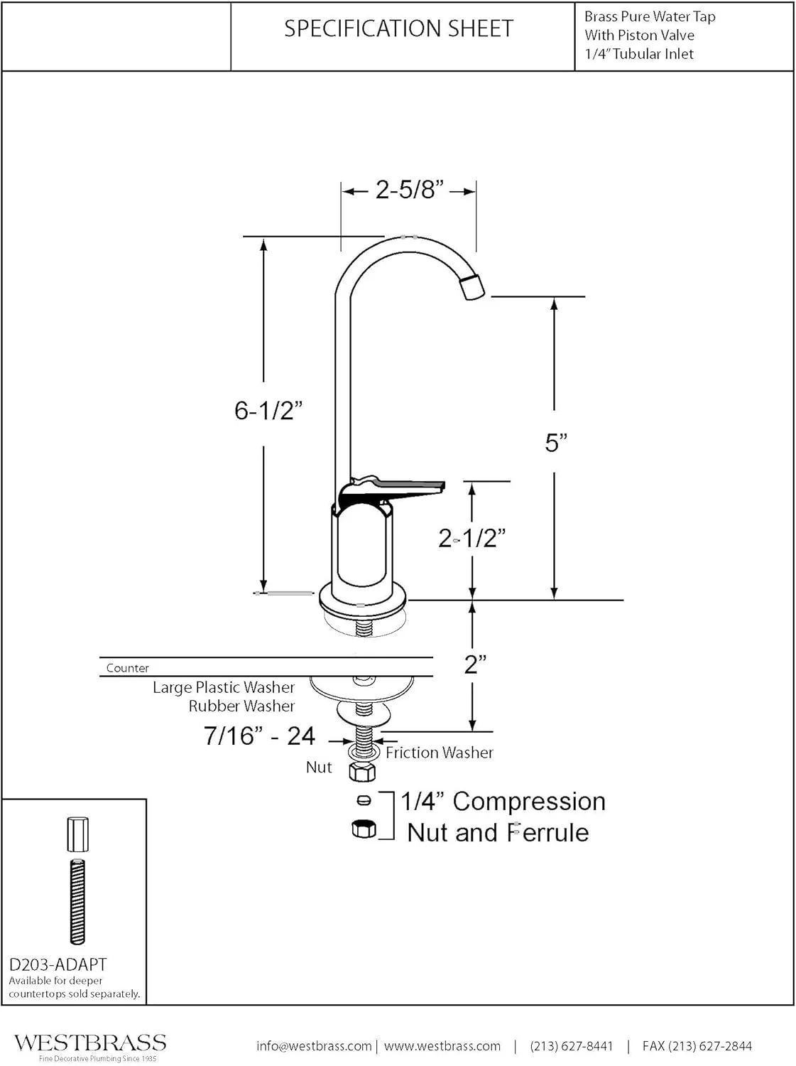 شیر آب تصفیه آب Westbrass مدل R203-NL-62، 6 اینچی، مشکی مات