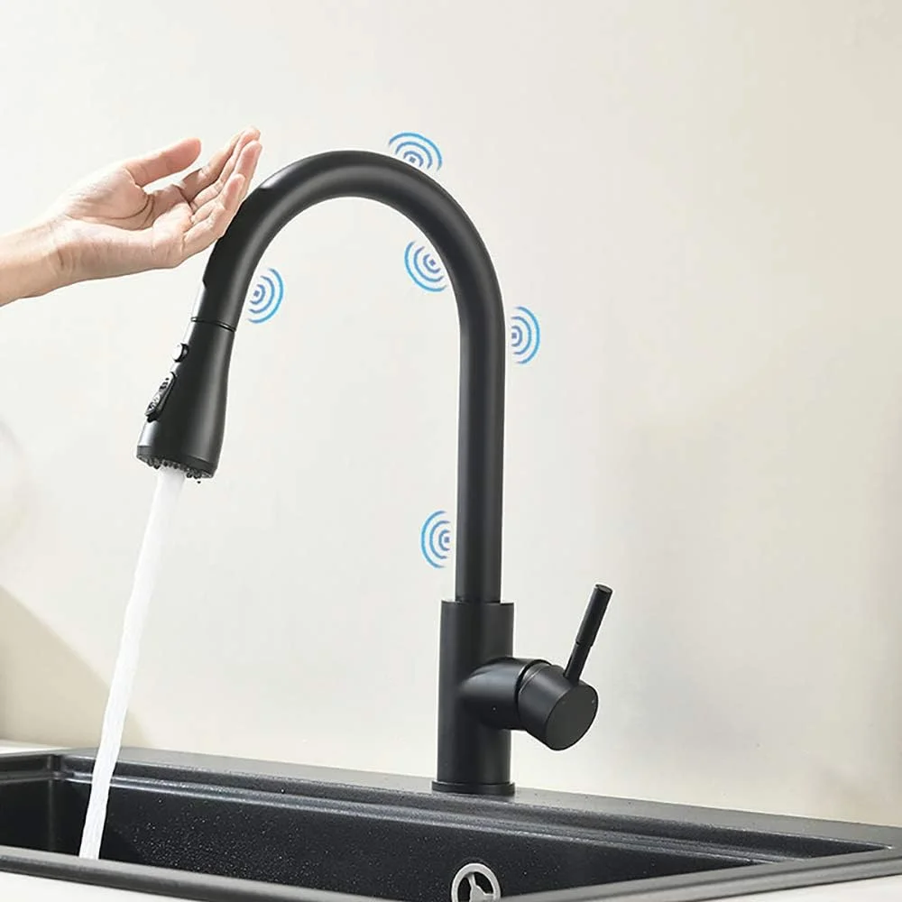 شیر سینک ظرفشویی تک دستگیره سنسوردار، شیر آشپزخانه فنری لمسی، با آبپاش کشویی، با اسپری 3 حالته جریان آب، با چند لایه مقاوم در برابر نشت شیر سینک ظرفشویی تک دستگیره سنسوردار، شیر آشپزخانه فنری لمسی، با آبپاش کشویی، با اسپری 3 حالته جریان آب، با چند لایه مقاوم در برابر نشت