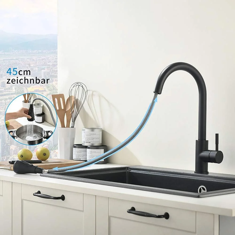 شیر سینک ظرفشویی تک دستگیره سنسوردار، شیر آشپزخانه فنری لمسی، با آبپاش کشویی، با اسپری 3 حالته جریان آب، با چند لایه مقاوم در برابر نشت