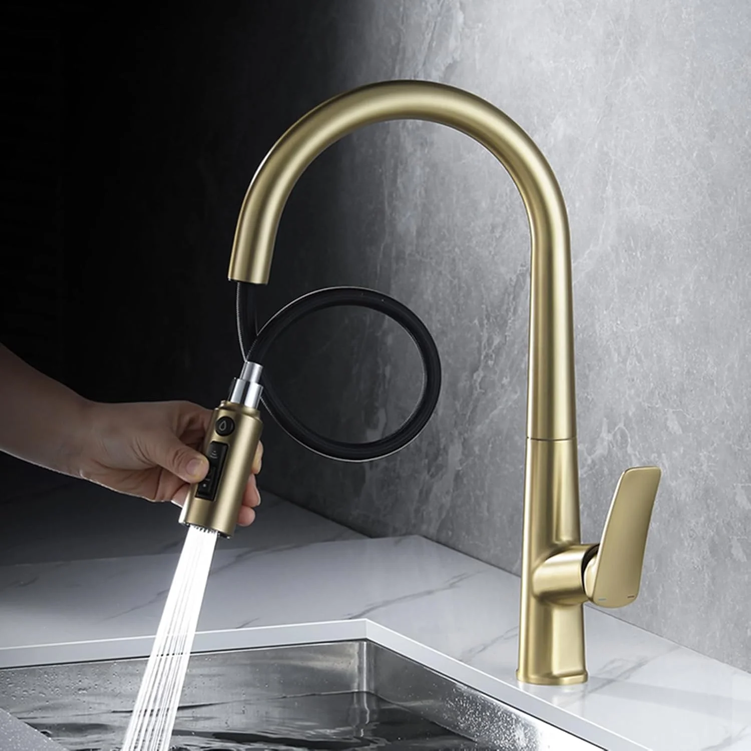 شیر آشپزخانه 3 راهه کروم، شیر سینک آشپزخانه 3 در 1 با اهرم تکی و خروجی آب تصفیه شده، طلایی برس خورده شیر آشپزخانه 3 راهه کروم، شیر سینک آشپزخانه 3 در 1 با اهرم تکی و خروجی آب تصفیه شده، طلایی برس خورده