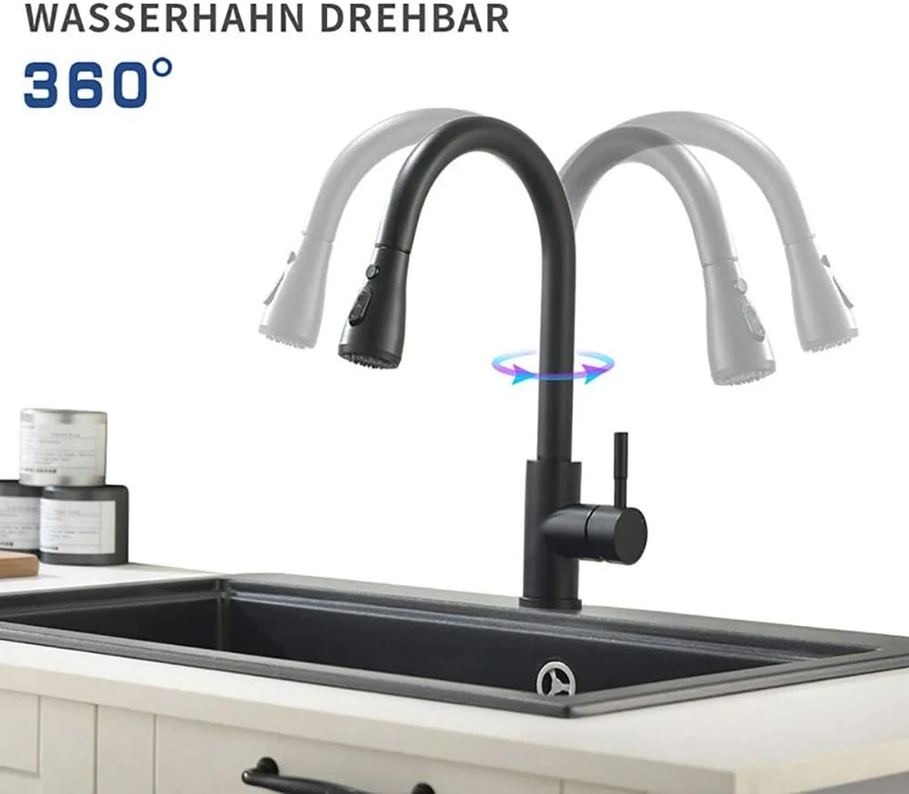 شیر سینک ظرفشویی تک دستگیره سنسوردار، شیر آشپزخانه فنری لمسی، با آبپاش کشویی، با اسپری 3 حالته جریان آب، با چند لایه مقاوم در برابر نشت