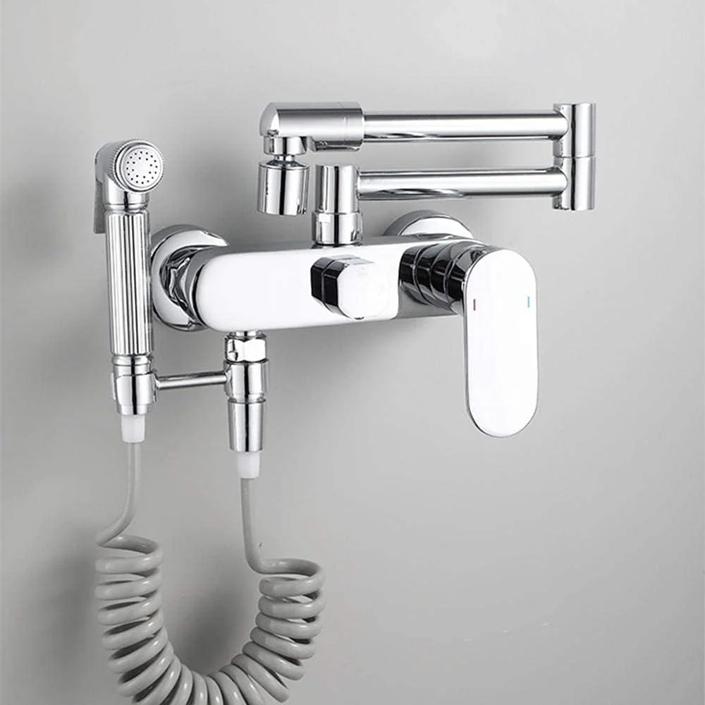 شیر آشپزخانه FACAZ، نصب دیواری، با اهرم چرخشی و حالت دو دسته آب گرم و سرد، شیرآلات برنجی سینک ظرفشویی و لباسشویی - کروم B شیر آشپزخانه FACAZ، نصب دیواری، با اهرم چرخشی و حالت دو دسته آب گرم و سرد، شیرآلات برنجی سینک ظرفشویی و لباسشویی - کروم B