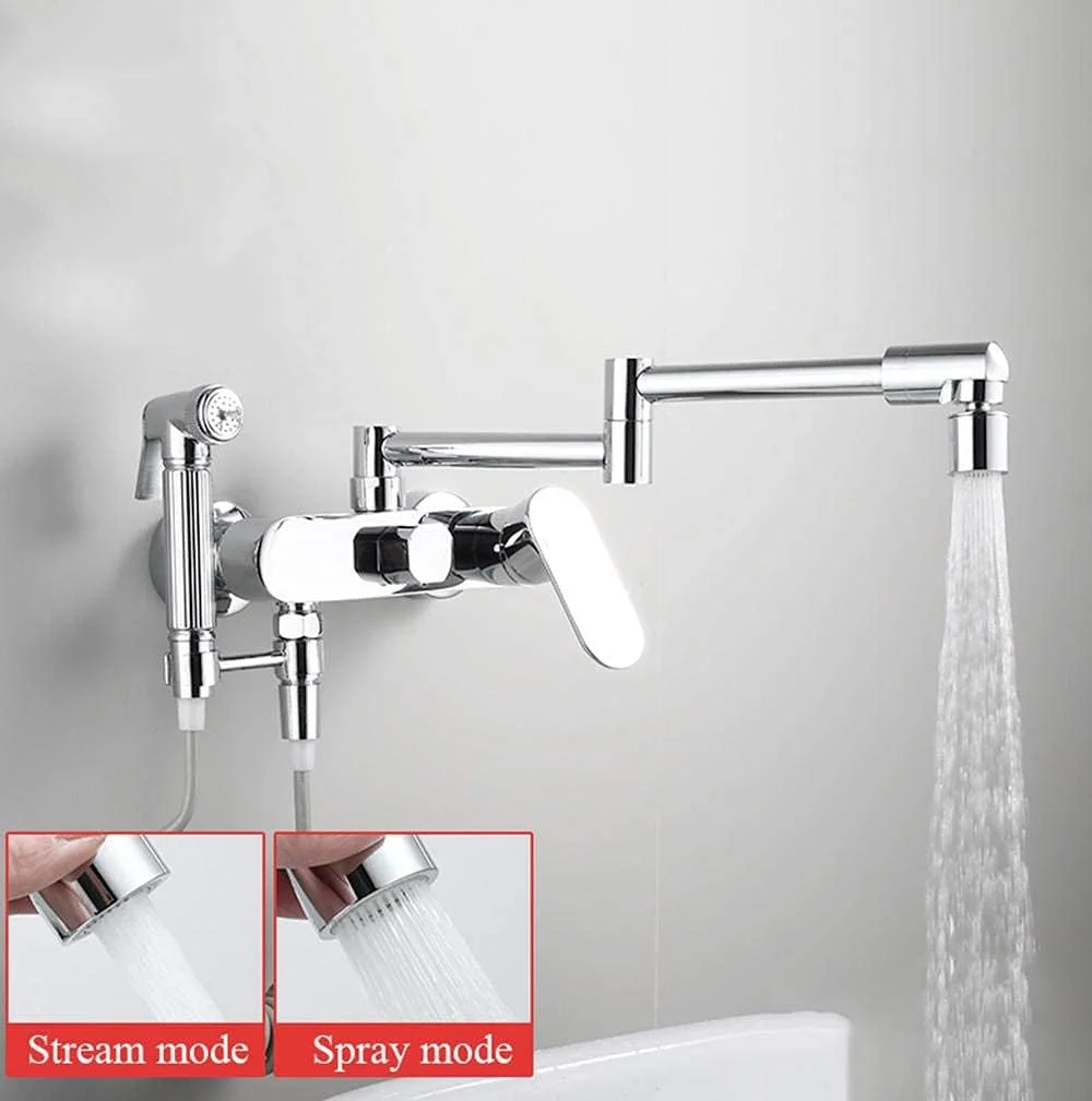 شیر آشپزخانه FACAZ، نصب دیواری، با اهرم چرخشی و حالت دو دسته آب گرم و سرد، شیرآلات برنجی سینک ظرفشویی و لباسشویی - کروم B شیر آشپزخانه FACAZ، نصب دیواری، با اهرم چرخشی و حالت دو دسته آب گرم و سرد، شیرآلات برنجی سینک ظرفشویی و لباسشویی - کروم B