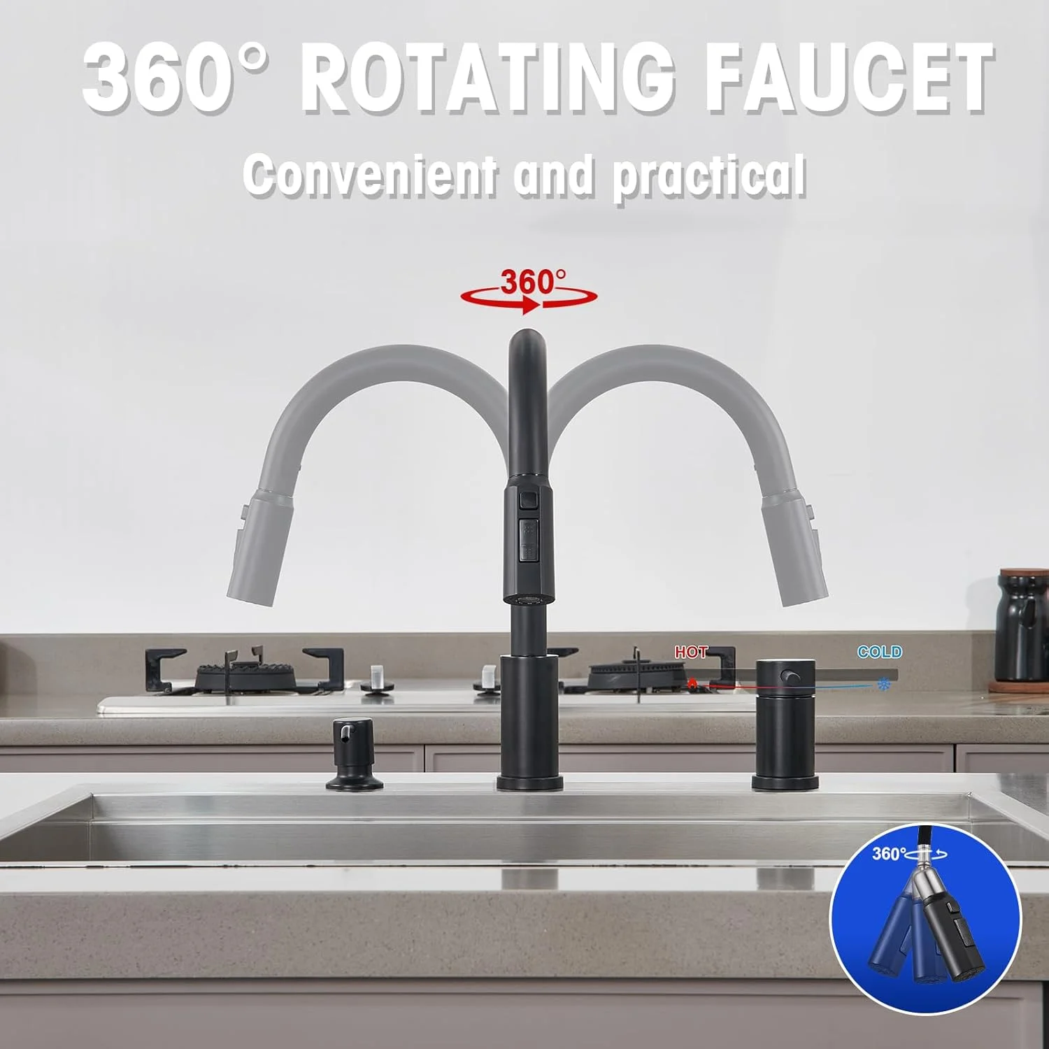 شیرآلات آشپزخانه توهلر استیل ضد زنگ جامد با پخش کننده صابون، شیر آشپزخانه با اسپری بیرون کشیدنی، 3 حالت مشکی مات، شیر سینک آشپزخانه مدرن با قوس بلند و تک دستگیره شیرآلات آشپزخانه توهلر استیل ضد زنگ جامد با پخش کننده صابون، شیر آشپزخانه با اسپری بیرون کشیدنی، 3 حالت مشکی مات، شیر سینک آشپزخانه مدرن با قوس بلند و تک دستگیره