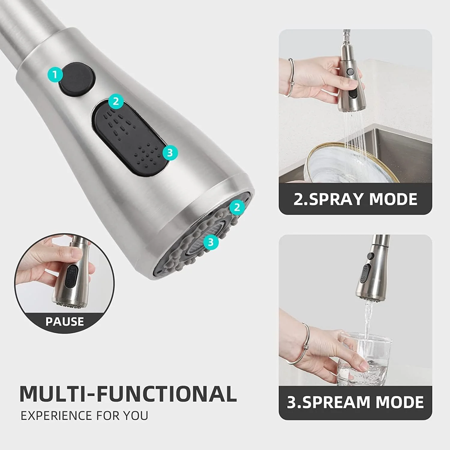 شیرآلات آشپزخانه Cooltens با قابلیت کشویی، شیر آب مخلوط سینک ظرفشویی آب گرم و سرد با اسپری سه طرفه، شیر آب استیل ضد زنگ sus304 با قابلیت چرخش 360 درجه با اسپری کشویی نیکل برس خورده شیرآلات آشپزخانه Cooltens با قابلیت کشویی، شیر آب مخلوط سینک ظرفشویی آب گرم و سرد با اسپری سه طرفه، شیر آب استیل ضد زنگ sus304 با قابلیت چرخش 360 درجه با اسپری کشویی نیکل برس خورده