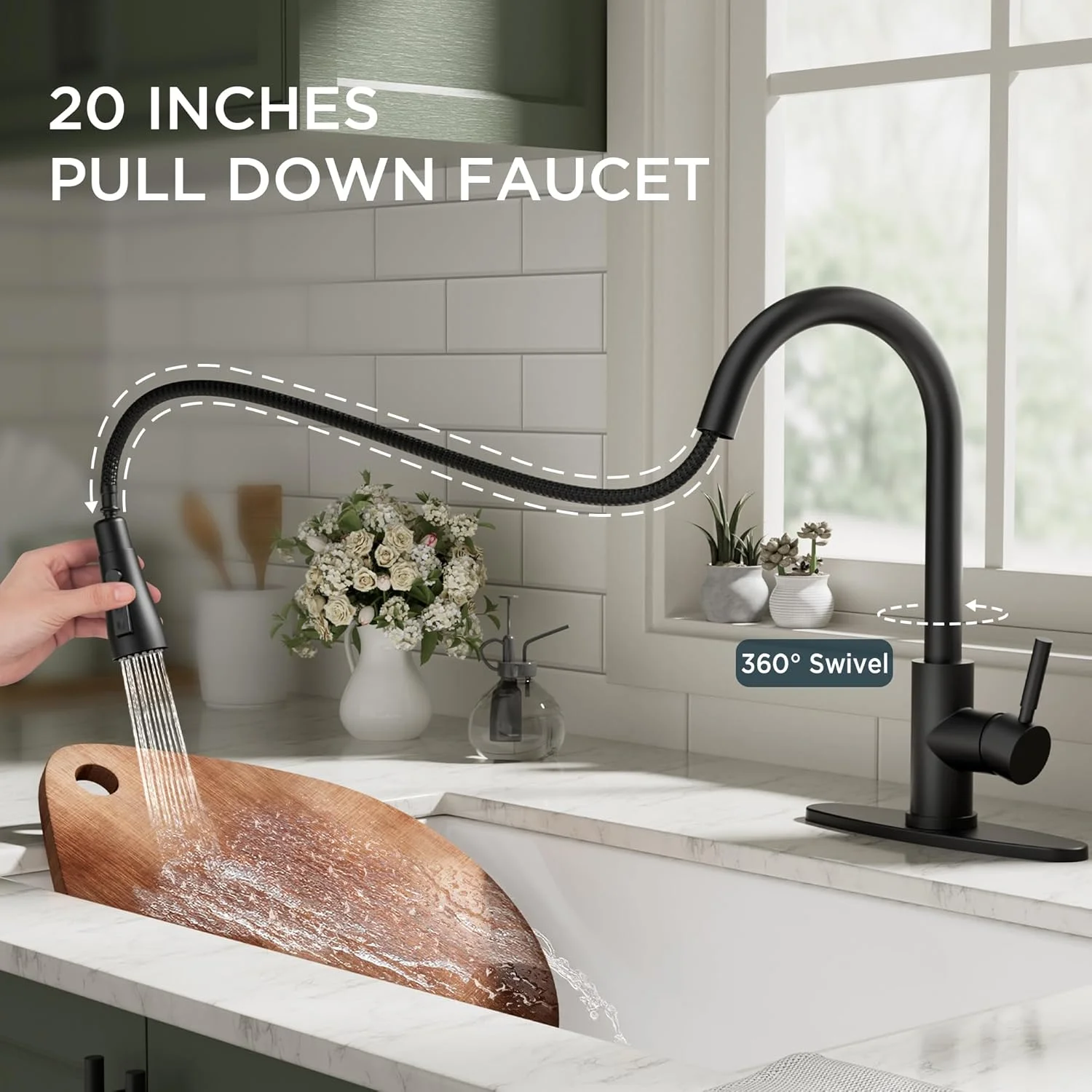 شیر آشپزخانه مشکی QFN با اسپری کشویی، شیر سینک استیل ضد زنگ تک دسته اهرمی با قوس بلند برای خانه های روستایی، کمپر، RV، بار، مناسب برای 1 یا 3 سوراخ شیر آشپزخانه مشکی QFN با اسپری کشویی، شیر سینک استیل ضد زنگ تک دسته اهرمی با قوس بلند برای خانه های روستایی، کمپر، RV، بار، مناسب برای 1 یا 3 سوراخ