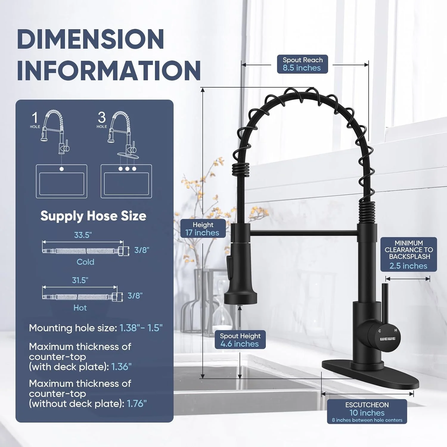 شیر آشپزخانه WEWE، شیرآلات آشپزخانه با اسپری کشویی، استیل ضد زنگ Sus304 مشکی مات، تک دسته صنعتی، یک سوراخ یا 3 سوراخ برای سینک های آشپزخانه، کاروان، لباسشویی، RV و بار شیر آشپزخانه WEWE، شیرآلات آشپزخانه با اسپری کشویی، استیل ضد زنگ Sus304 مشکی مات، تک دسته صنعتی، یک سوراخ یا 3 سوراخ برای سینک های آشپزخانه، کاروان، لباسشویی، RV و بار