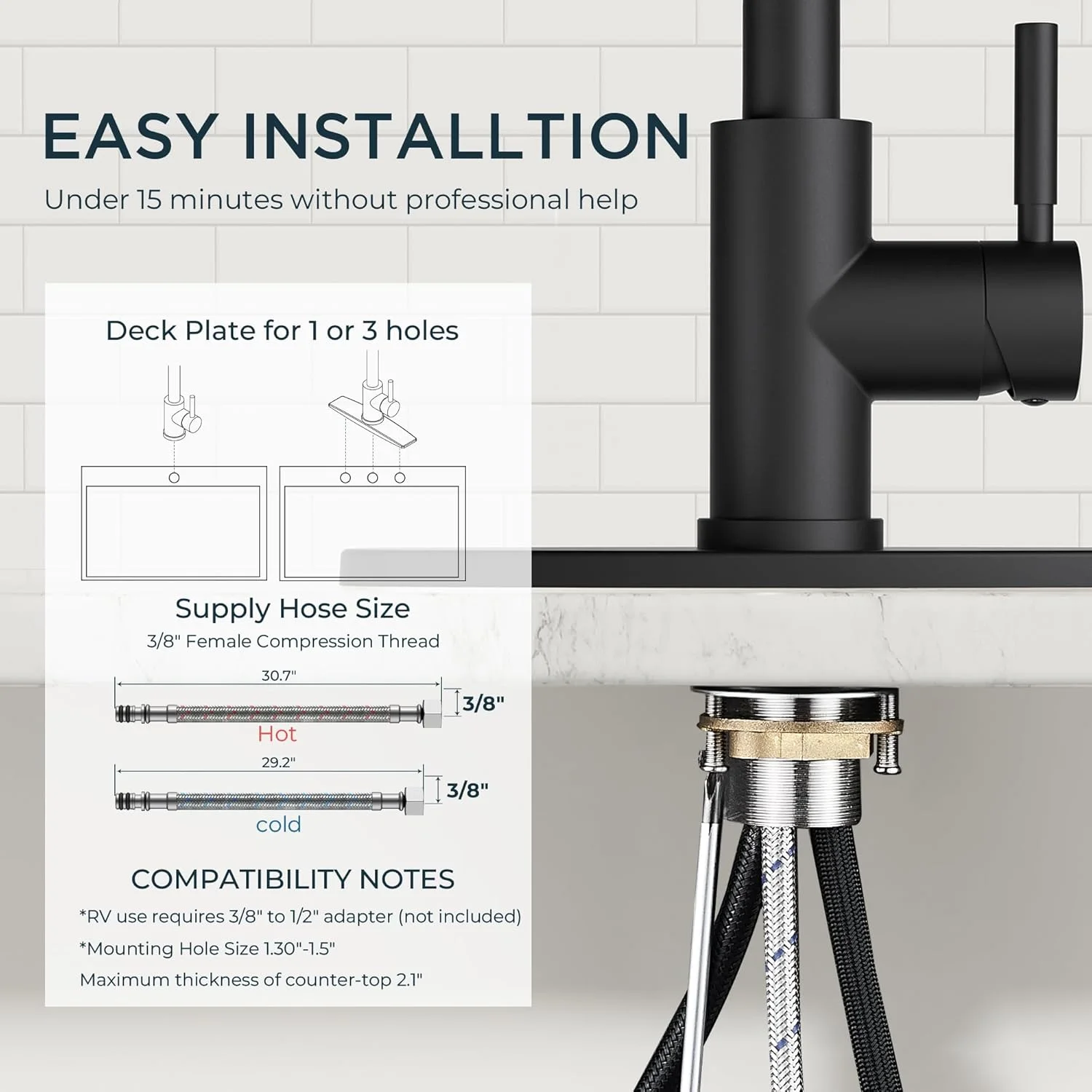 شیر آشپزخانه مشکی QFN با اسپری کشویی، شیر سینک استیل ضد زنگ تک دسته اهرمی با قوس بلند برای خانه های روستایی، کمپر، RV، بار، مناسب برای 1 یا 3 سوراخ شیر آشپزخانه مشکی QFN با اسپری کشویی، شیر سینک استیل ضد زنگ تک دسته اهرمی با قوس بلند برای خانه های روستایی، کمپر، RV، بار، مناسب برای 1 یا 3 سوراخ