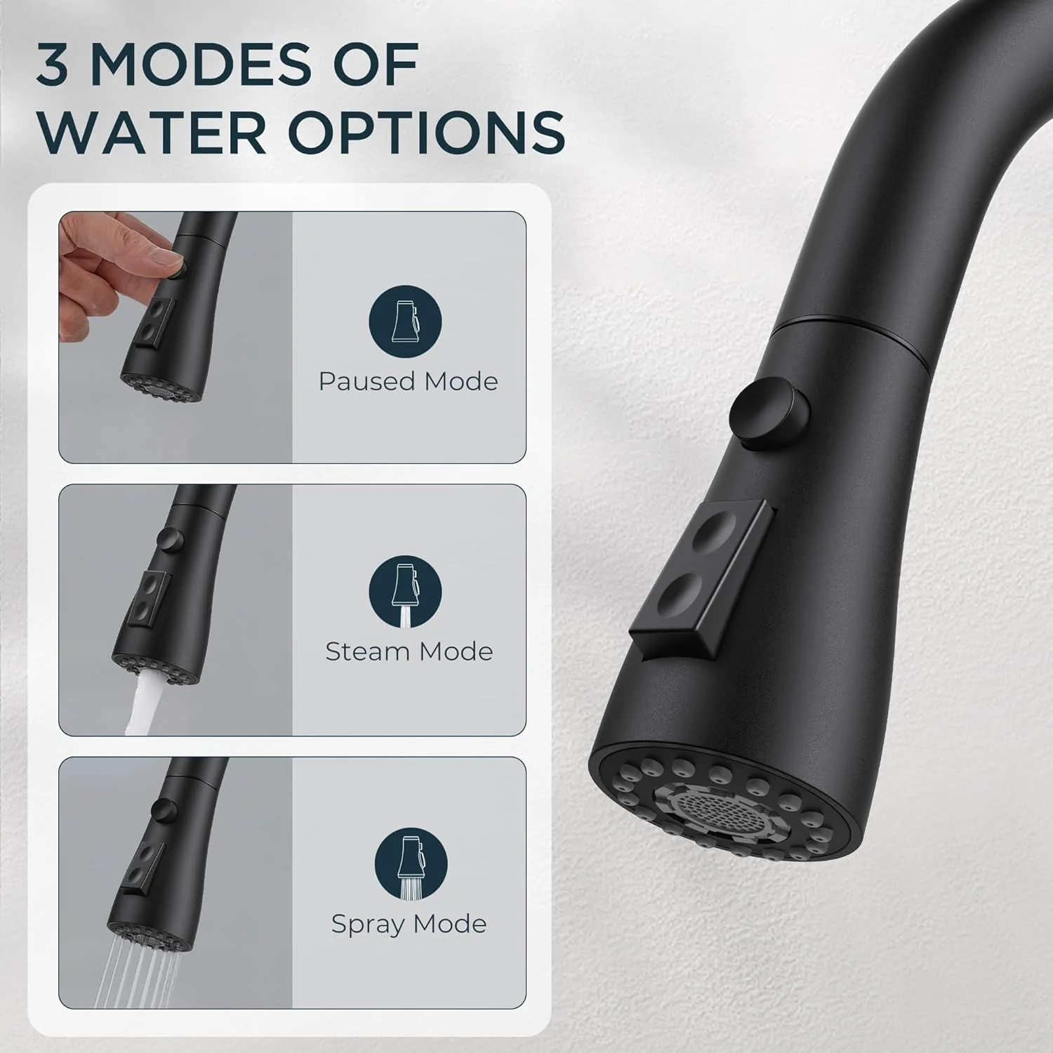 شیر آشپزخانه مشکی QFN با اسپری کشویی، شیر سینک استیل ضد زنگ تک دسته اهرمی با قوس بلند برای خانه های روستایی، کمپر، RV، بار، مناسب برای 1 یا 3 سوراخ شیر آشپزخانه مشکی QFN با اسپری کشویی، شیر سینک استیل ضد زنگ تک دسته اهرمی با قوس بلند برای خانه های روستایی، کمپر، RV، بار، مناسب برای 1 یا 3 سوراخ