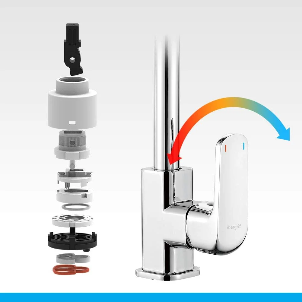 شیر آشپزخانه ایبرگریف مدل M14020، شیرآلات سینک ظرفشویی، شیر آب ضد پاشش چرخان 360 درجه، مخلوط کن تک اهرمی آب سرد و گرم، نقره ای