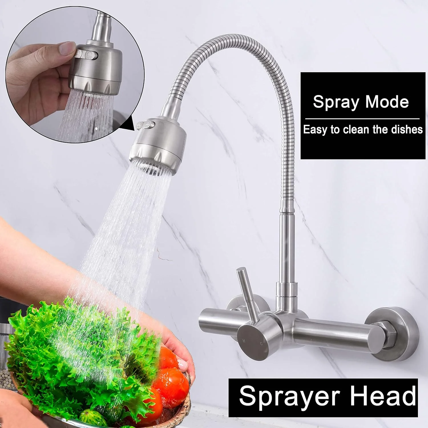 شیر آشپزخانه دیواری Hosilova، تک دستگیره، 8 اینچ، شیر سینک تجاری با ساختار استیل ضد زنگ و روکش نیکل برس خورده شیر آشپزخانه دیواری Hosilova، تک دستگیره، 8 اینچ، شیر سینک تجاری با ساختار استیل ضد زنگ و روکش نیکل برس خورده