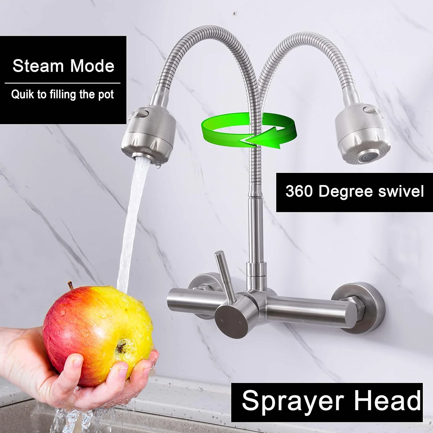 شیر آشپزخانه دیواری Hosilova، تک دستگیره، 8 اینچ، شیر سینک تجاری با ساختار استیل ضد زنگ و روکش نیکل برس خورده شیر آشپزخانه دیواری Hosilova، تک دستگیره، 8 اینچ، شیر سینک تجاری با ساختار استیل ضد زنگ و روکش نیکل برس خورده