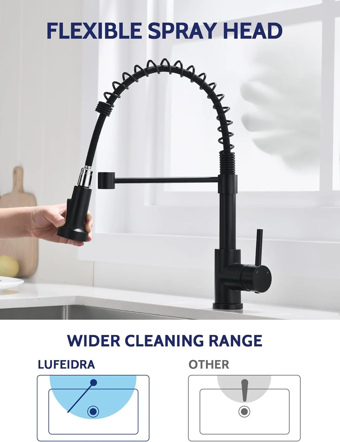 شیر آشپزخانه LUFEIDRA، شیرآلات آشپزخانه با اسپری کشویی، فنری صنعتی تجاری، تک دسته، تک سوراخ، استیل ضد زنگ مشکی مات برای سینک آشپزخانه کمپر، خانه مزرعه، RV شیر آشپزخانه LUFEIDRA، شیرآلات آشپزخانه با اسپری کشویی، فنری صنعتی تجاری، تک دسته، تک سوراخ، استیل ضد زنگ مشکی مات برای سینک آشپزخانه کمپر، خانه مزرعه، RV