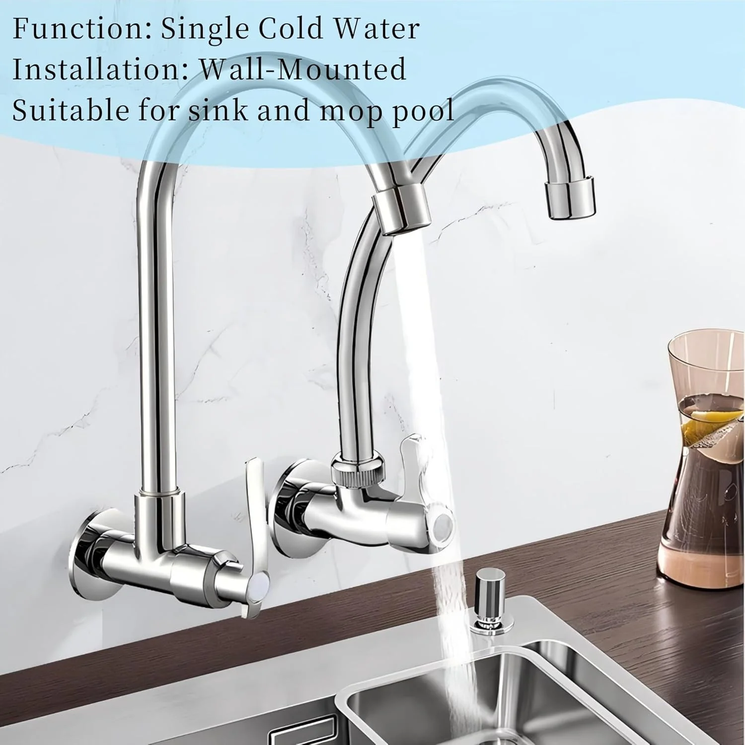 شیر آشپزخانه AUNMAS، شیر سینک ظرفشویی تک لوله ای سرد دیواری، چرخش 360 درجه، خروجی مسی، نقره ای (نصب دیواری، بدون شیر روشویی) شیر آشپزخانه AUNMAS، شیر سینک ظرفشویی تک لوله ای سرد دیواری، چرخش 360 درجه، خروجی مسی، نقره ای (نصب دیواری، بدون شیر روشویی)