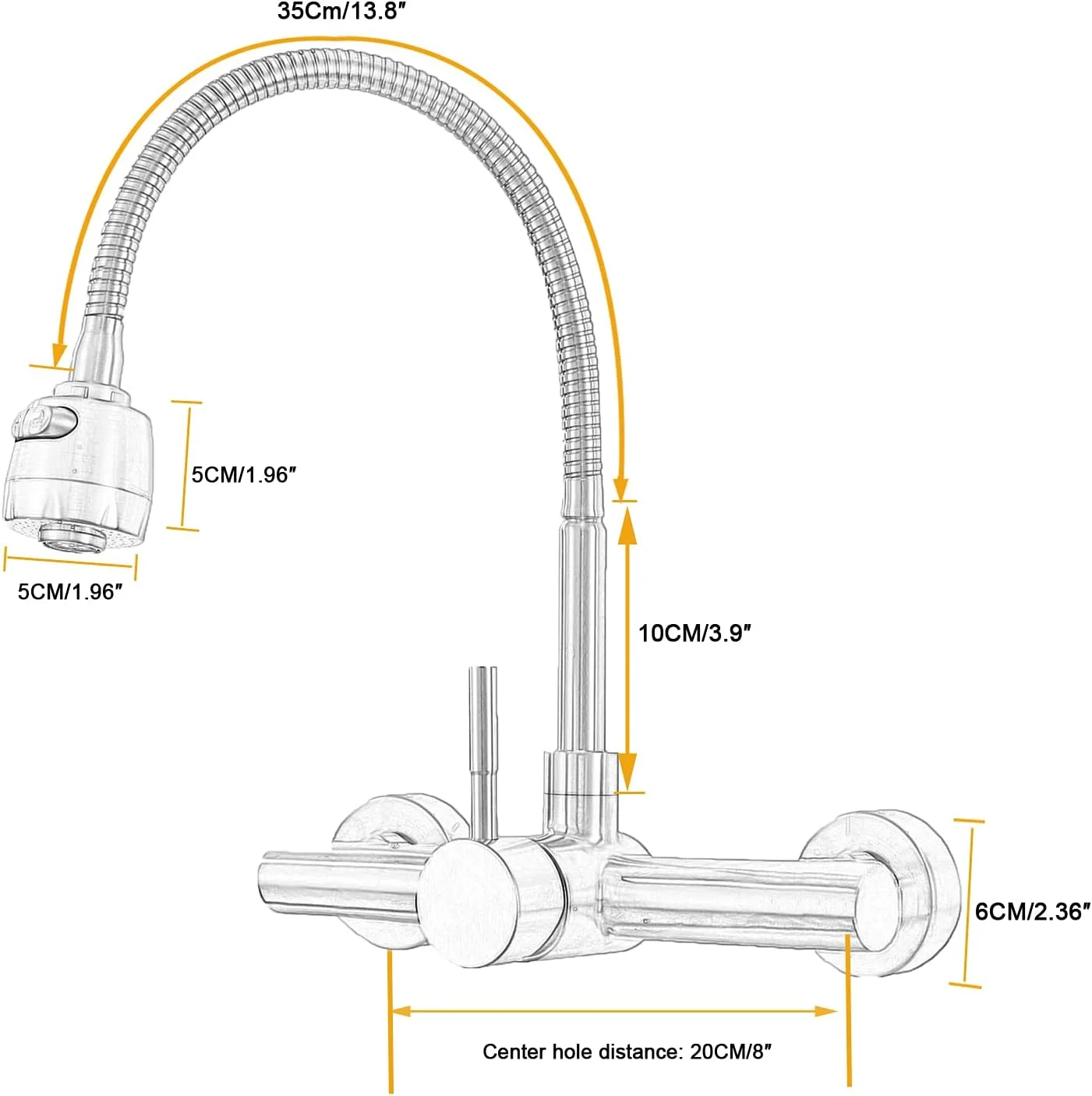 شیر آشپزخانه دیواری Hosilova، تک دستگیره، 8 اینچ، شیر سینک تجاری با ساختار استیل ضد زنگ و روکش نیکل برس خورده شیر آشپزخانه دیواری Hosilova، تک دستگیره، 8 اینچ، شیر سینک تجاری با ساختار استیل ضد زنگ و روکش نیکل برس خورده