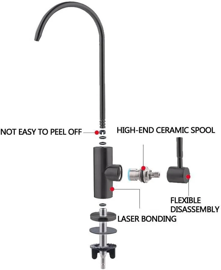 شیر آب تصفیه آب آشامیدنی JOEBO، شیر آب تصفیه آب آشپزخانه از جنس استیل ضد زنگ برای سیستم فیلتر آب زیر سینک، نیکل برس خورده (مشکی)