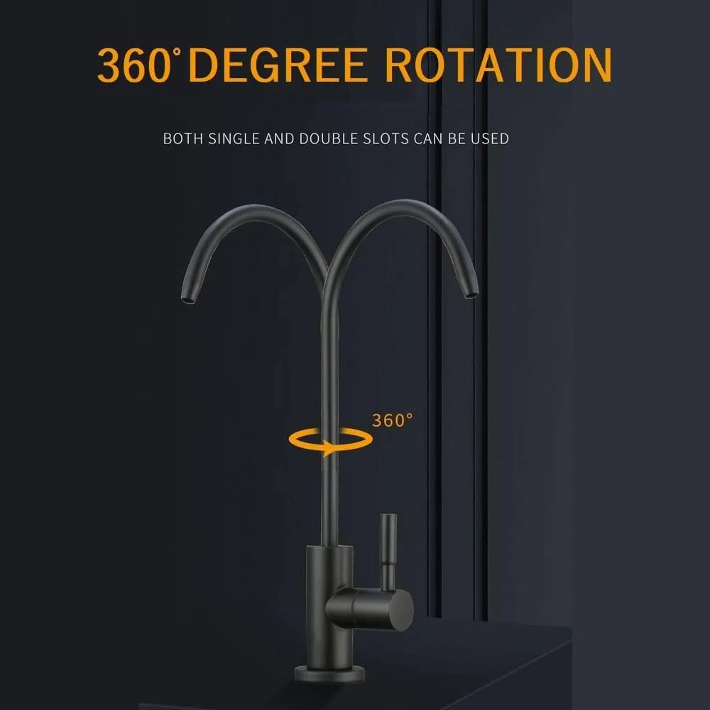 شیر آب تصفیه آب آشامیدنی JOEBO، شیر آب تصفیه آب آشپزخانه از جنس استیل ضد زنگ برای سیستم فیلتر آب زیر سینک، نیکل برس خورده (مشکی)