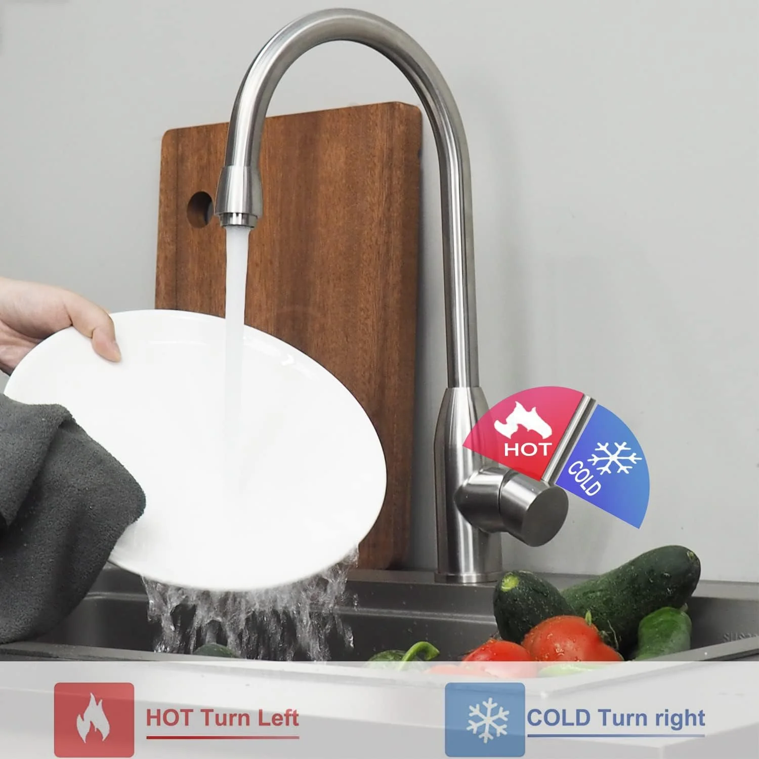 شیر آشپزخانه کمانی بلند فشن هوم - استیل ضد زنگ نیکل برس خورده، شیر سینک مدرن تک دستگیره با شلنگ 60 سانتی متری. شیر آشپزخانه کمانی بلند فشن هوم - استیل ضد زنگ نیکل برس خورده، شیر سینک مدرن تک دستگیره با شلنگ 60 سانتی متری.