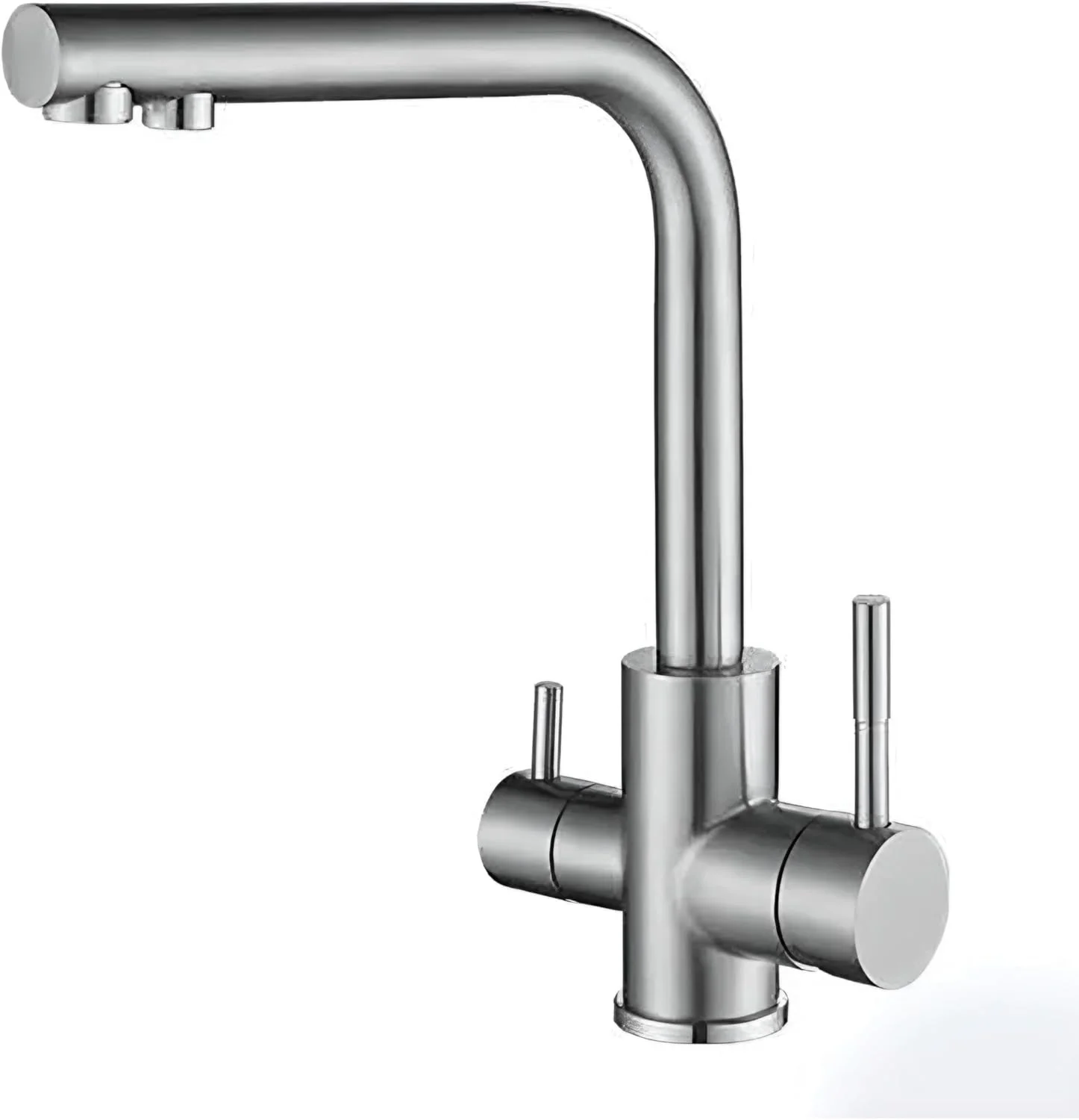 شیر آشپزخانه 3 در 1 NXUS با شیر آب آشامیدنی، 3 راهه، تصفیه کننده آب بار، دو دستگیره، هفت شکل، رنگ مدرن برس خورده