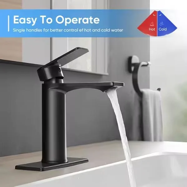 شیر روشویی تک دستگیره مشکی مات – شیر مخلوط آب سرد و گرم، شیر روشویی مدرن با نصب تک سوراخه