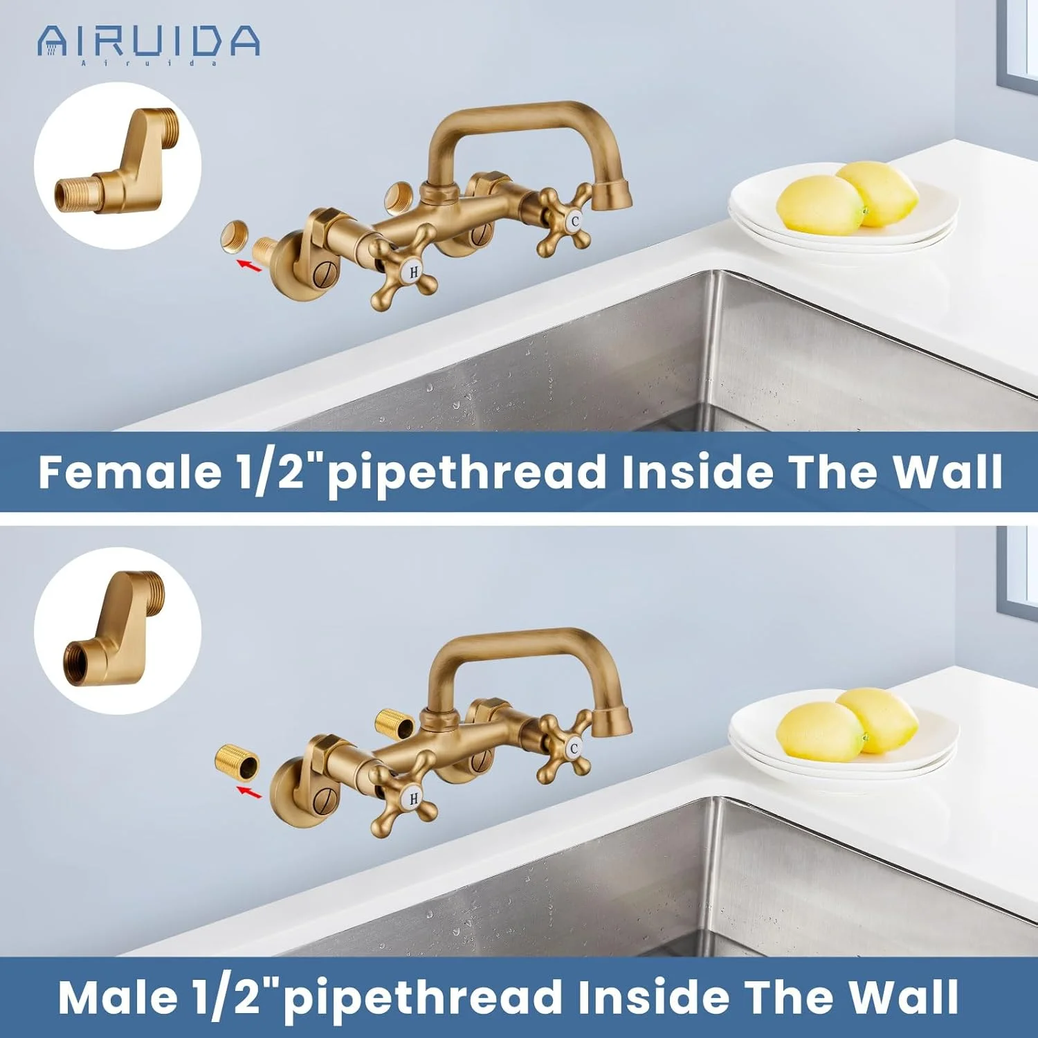 شیر آشپزخانه برنجی عتیقه Airuida، شیر دیواری سینک ظرفشویی با دهانه 15 سانتیمتری، مرکز قابل تنظیم، دستگیره های ضربدری دوتایی، میکسر آب سرد و گرم با قابلیت چرخش 360 درجه شیر آشپزخانه برنجی عتیقه Airuida، شیر دیواری سینک ظرفشویی با دهانه 15 سانتیمتری، مرکز قابل تنظیم، دستگیره های ضربدری دوتایی، میکسر آب سرد و گرم با قابلیت چرخش 360 درجه