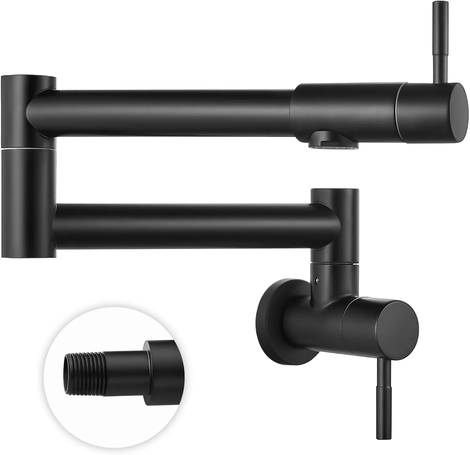 شیر آشپزخانه تاشو و کشویی مشکی مات هیلان، نصب دیواری 19 اینچی، مناسب رستوران، استیل ضد زنگ، دارای بازوی چرخشی دو مفصلی، تک سوراخ، دو دستگیره، NPT تجاری