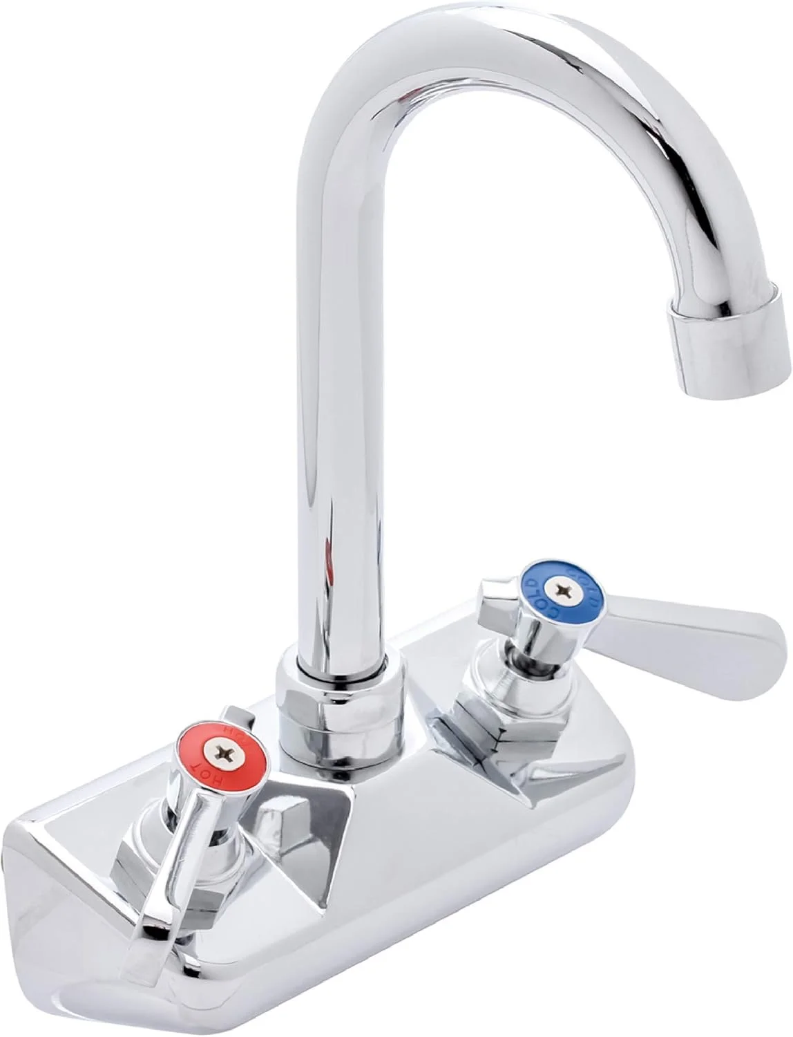 شیر آشپزخانه دیواری DuraSteel - شیر آشپزخانه تجاری با مرکز 4 اینچی با خروجی گردن غازی 3-1/2 اینچی - دسته های اهرمی دوتایی - ساخته شده از برنج و روکش کروم