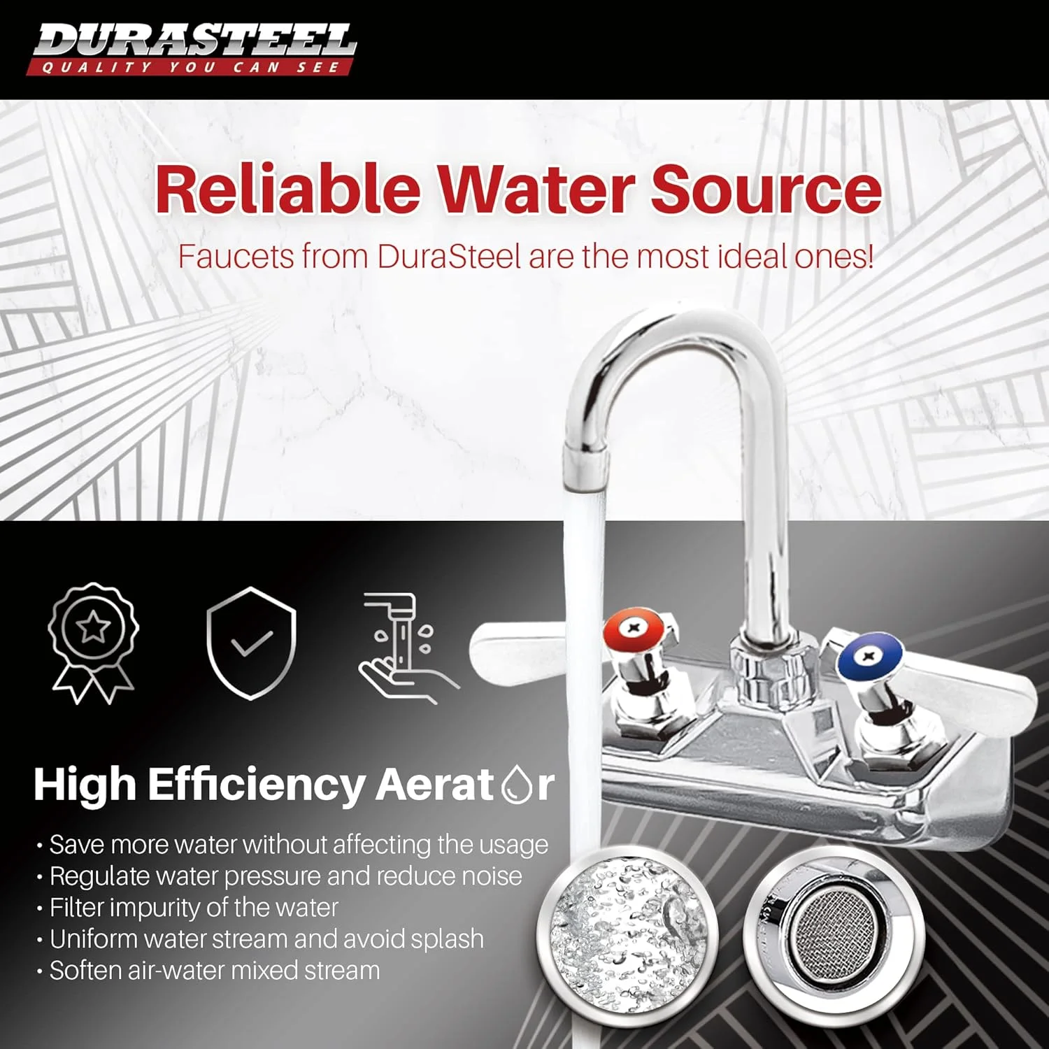 شیر آشپزخانه دیواری DuraSteel - شیر آشپزخانه تجاری با مرکز 4 اینچی با خروجی گردن غازی 3-1/2 اینچی - دسته های اهرمی دوتایی - ساخته شده از برنج و روکش کروم شیر آشپزخانه دیواری DuraSteel - شیر آشپزخانه تجاری با مرکز 4 اینچی با خروجی گردن غازی 3-1/2 اینچی - دسته های اهرمی دوتایی - ساخته شده از برنج و روکش کروم