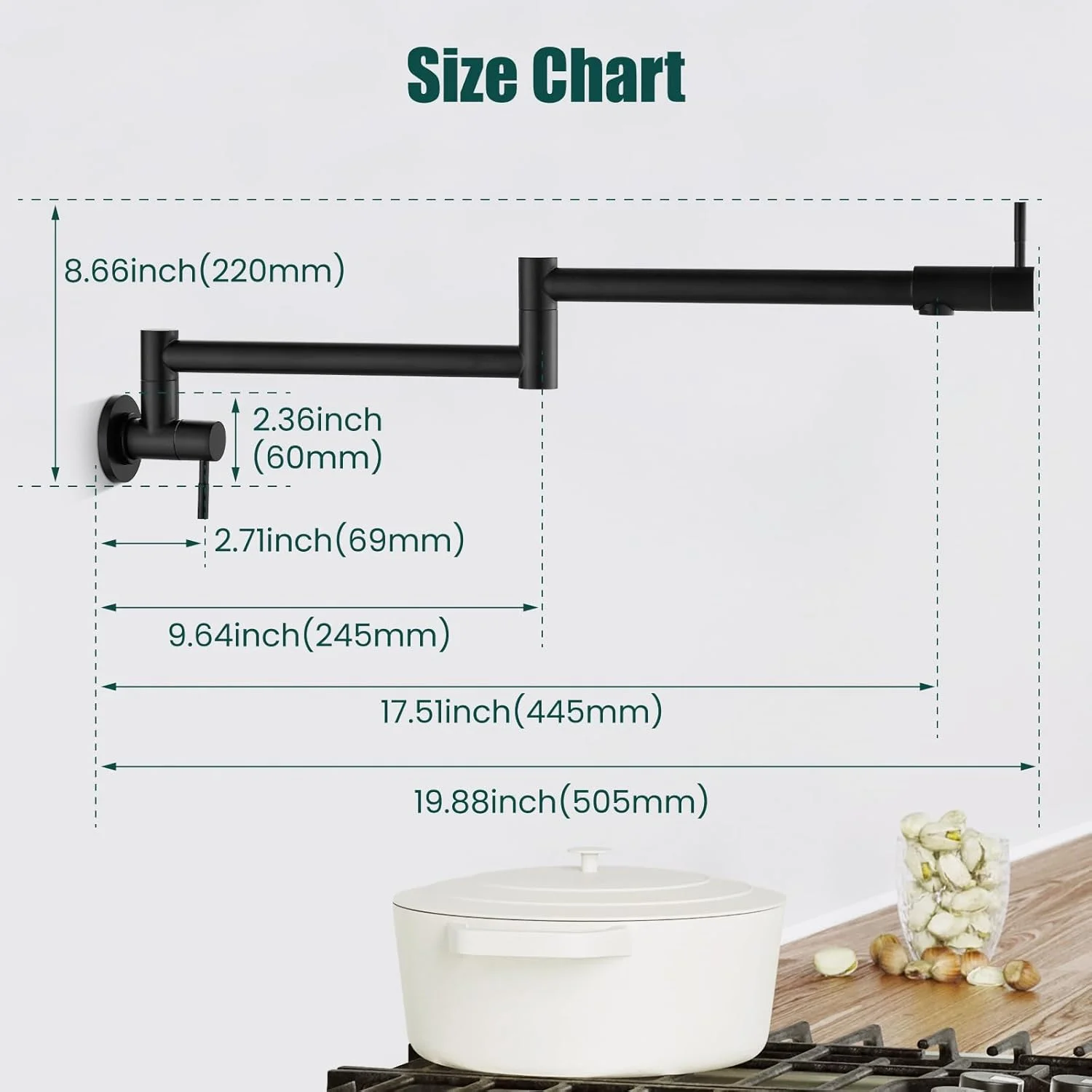 شیر آشپزخانه تاشو و کشویی مشکی مات هیلان، نصب دیواری 19 اینچی، مناسب رستوران، استیل ضد زنگ، دارای بازوی چرخشی دو مفصلی، تک سوراخ، دو دستگیره، NPT تجاری شیر آشپزخانه تاشو و کشویی مشکی مات هیلان، نصب دیواری 19 اینچی، مناسب رستوران، استیل ضد زنگ، دارای بازوی چرخشی دو مفصلی، تک سوراخ، دو دستگیره، NPT تجاری