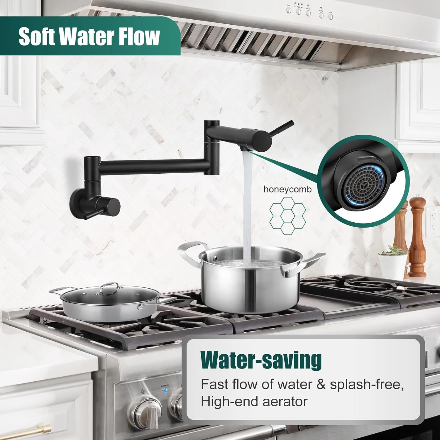 شیر آشپزخانه تاشو و کشویی مشکی مات هیلان، نصب دیواری 19 اینچی، مناسب رستوران، استیل ضد زنگ، دارای بازوی چرخشی دو مفصلی، تک سوراخ، دو دستگیره، NPT تجاری شیر آشپزخانه تاشو و کشویی مشکی مات هیلان، نصب دیواری 19 اینچی، مناسب رستوران، استیل ضد زنگ، دارای بازوی چرخشی دو مفصلی، تک سوراخ، دو دستگیره، NPT تجاری