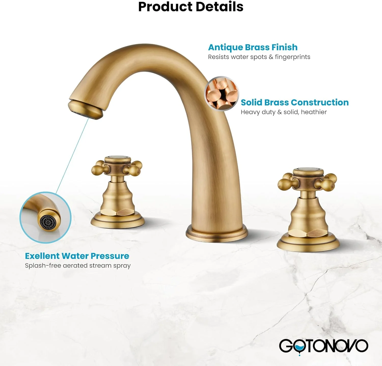 شیرآلات روشویی گوتونوو برای سینک 3 سوراخه با 2 دسته، شیر روشویی گسترده نصب شده روی عرشه با تخلیه پاپ آپ، خطوط آب، لوازم جانبی سینک روشویی دسته صلیبی برنجی عتیقه شیرآلات روشویی گوتونوو برای سینک 3 سوراخه با 2 دسته، شیر روشویی گسترده نصب شده روی عرشه با تخلیه پاپ آپ، خطوط آب، لوازم جانبی سینک روشویی دسته صلیبی برنجی عتیقه