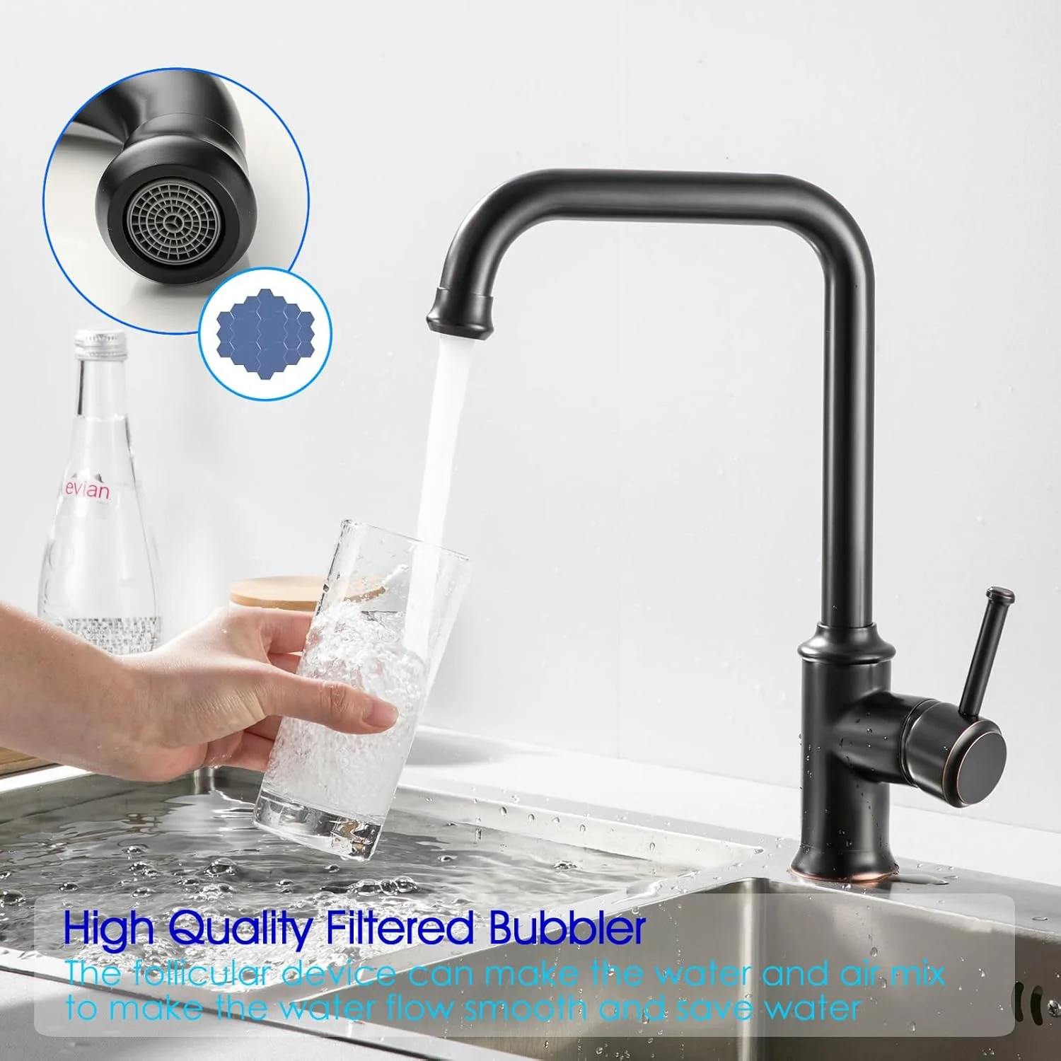 شیر سینک ظرفشویی مشکی مات، شیر آشپزخانه تک اهرمی با خروجی چرخان