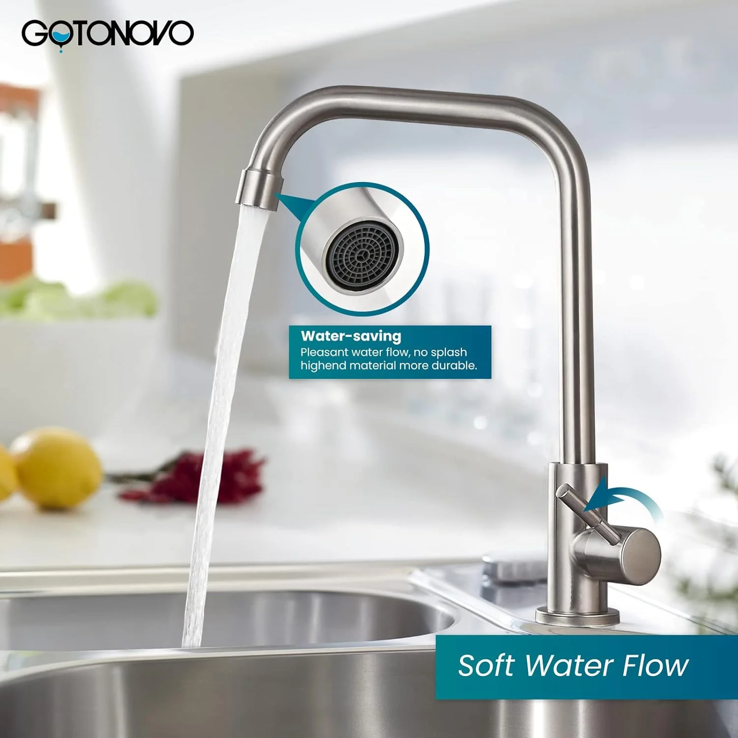 شیر آشپزخانه آب سرد گوتونوو مدل 304 استیل ضد زنگ، شیر تجاری با زاویه 90 درجه، شیر تک اهرمی بدون سرب نیکل برس خورده مدرن صرفه جویی در آب