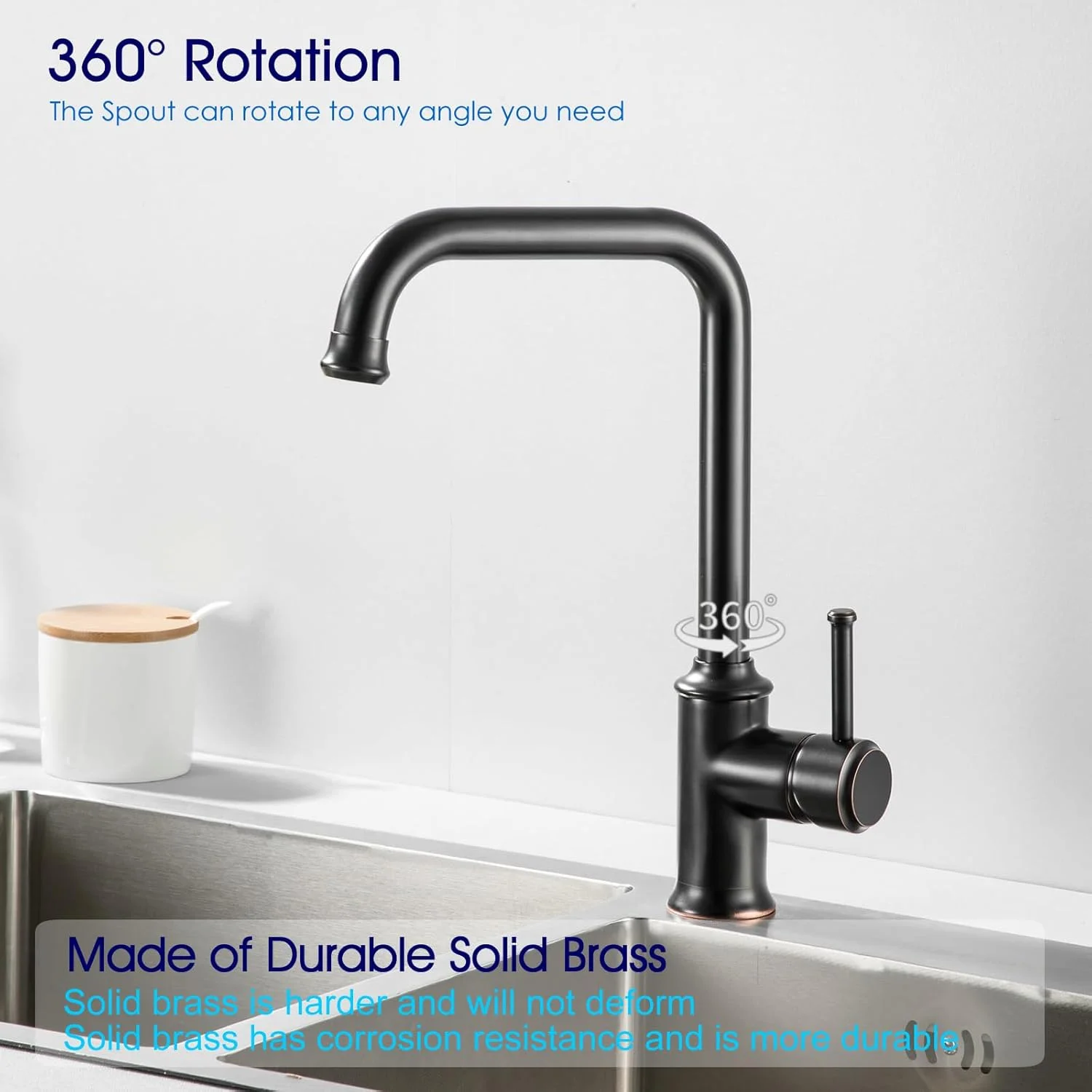 شیر سینک ظرفشویی مشکی مات، شیر آشپزخانه تک اهرمی با خروجی چرخان