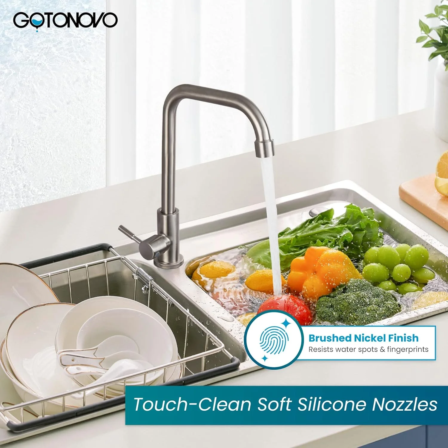 شیر آشپزخانه آب سرد گوتونوو مدل 304 استیل ضد زنگ، شیر تجاری با زاویه 90 درجه، شیر تک اهرمی بدون سرب نیکل برس خورده مدرن صرفه جویی در آب