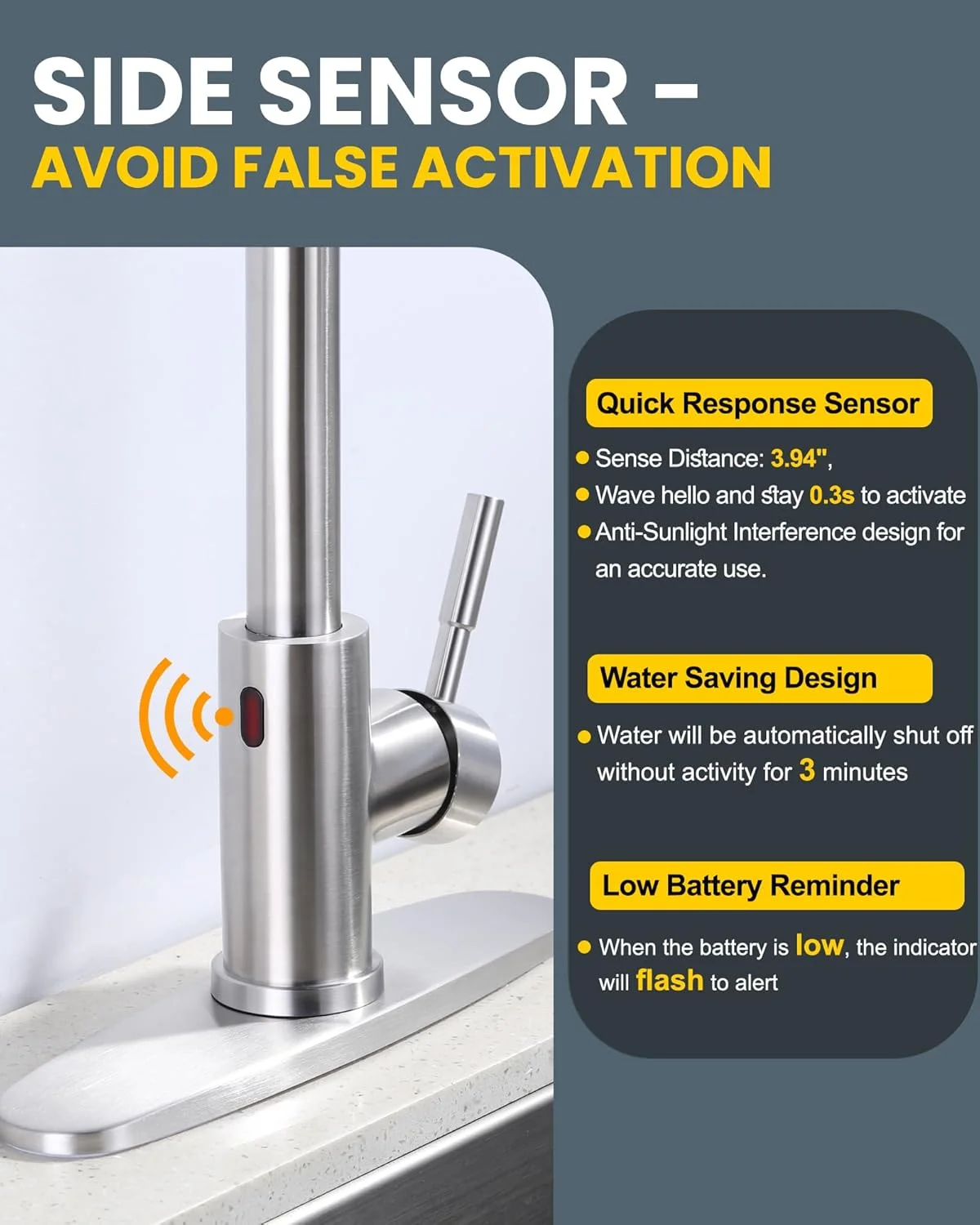 شیر آشپزخانه بدون لمس استیل ضد زنگ: شیر سینک آشپزخانه سنسور حرکتی هوشمند WOWOW با اسپری، شیر آشپزخانه استیل ضد زنگ برای سینک 1 یا 3 سوراخ، شیر آشپزخانه تک دستگیره نیکل برس خورده