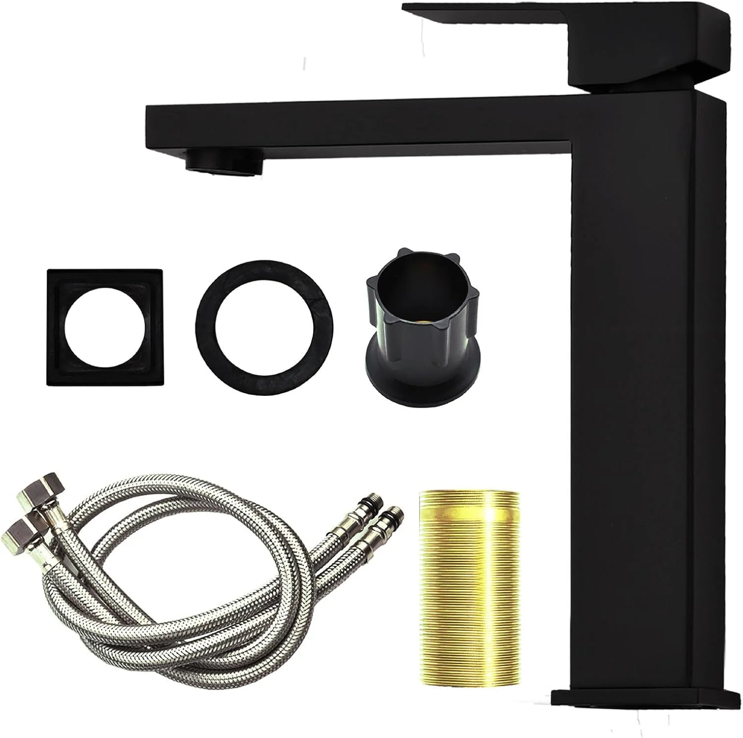 شیر روشویی بلند، شیر روشویی، شیر تک سوراخ، شیر روشویی تک دستگیره به همراه شلنگ های اتصال (مشکی مات) شیر روشویی بلند، شیر روشویی، شیر تک سوراخ، شیر روشویی تک دستگیره به همراه شلنگ های اتصال (مشکی مات)