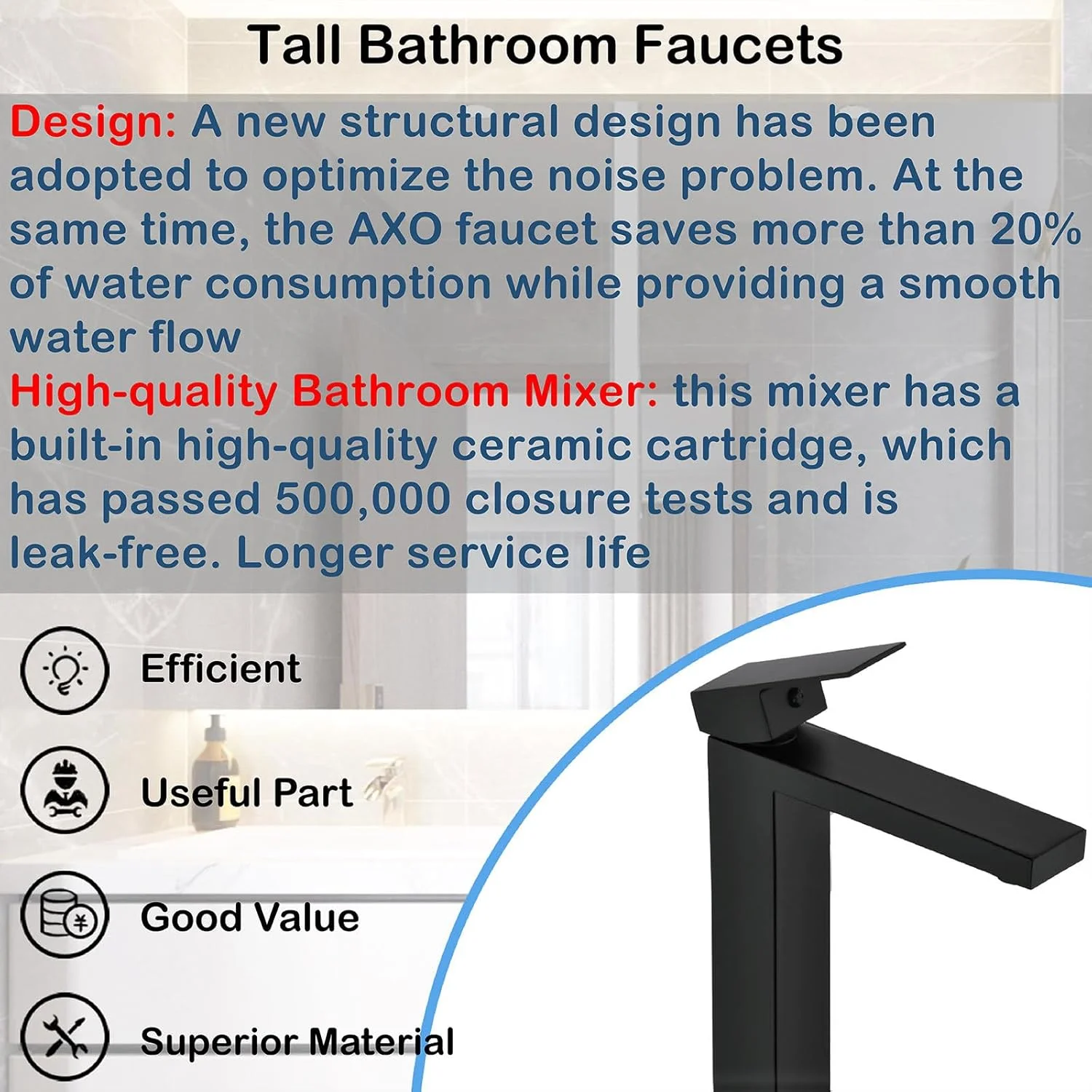 شیر روشویی بلند، شیر روشویی، شیر تک سوراخ، شیر روشویی تک دستگیره به همراه شلنگ های اتصال (مشکی مات)