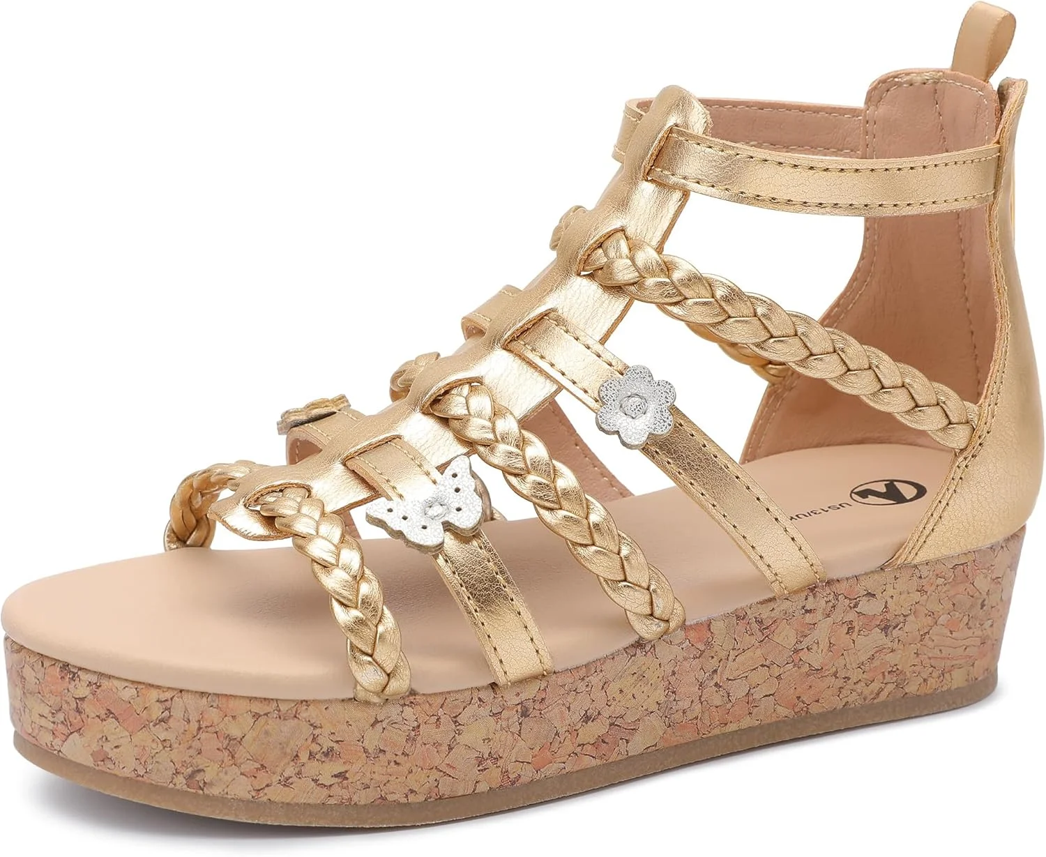 صندل دخترانه Shoeslocker، پاشنه یکسره لژدار، جلوباز، مناسب تابستان، کفش مجلسی دخترانه با طرح گل