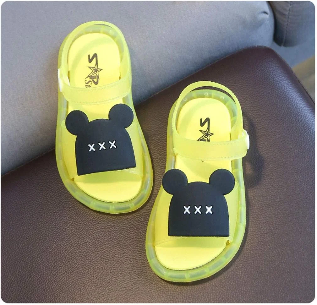 صندل های لغزنده بچه گانه دمپایی های نرم زیره پسرانه کفش های آبی خانگی بادوام با طراحی دکمه ای مناسب کودکان 1 تا 12 سال (سایز: 21 سانتی متر، رنگ: زرد)