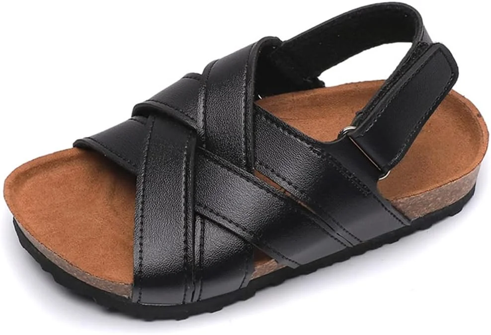 صندل های رو باز تخت تابستانی دخترانه و پسرانه، صندل های چوب پنبه ای بچه گانه، دمپایی تابستانی بچه گانه مناسب ساحل، استخر و حمام، مشکی، سایز 27