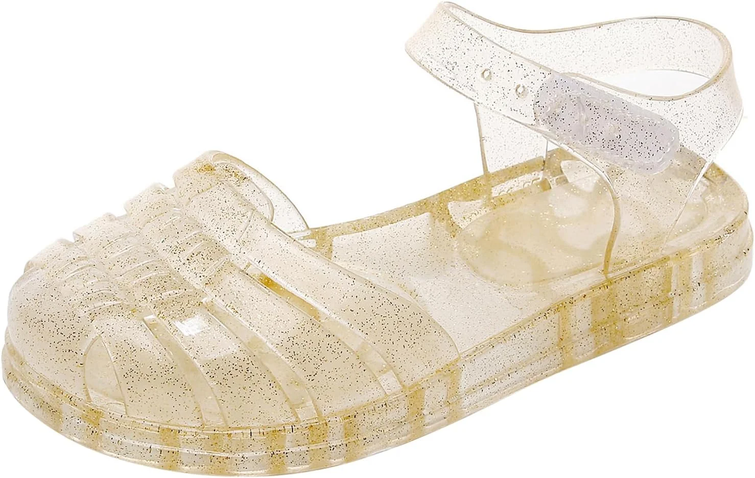 صندل ژله ای دخترانه برای کودکان، کفش های ژله ای، تی-استرپ، تخت های نرم و شفاف، دمپایی مشکی، سایز 8، اسلاید های رترو، ساحلی تابستانی، پشت باز اکلیلی