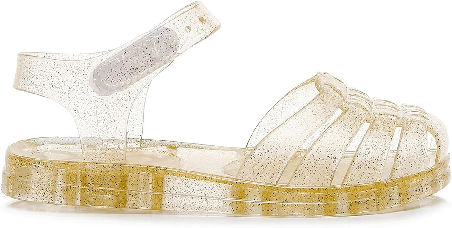 صندل ژله ای دخترانه برای کودکان، کفش های ژله ای، تی-استرپ، تخت های نرم و شفاف، دمپایی مشکی، سایز 8، اسلاید های رترو، ساحلی تابستانی، پشت باز اکلیلی