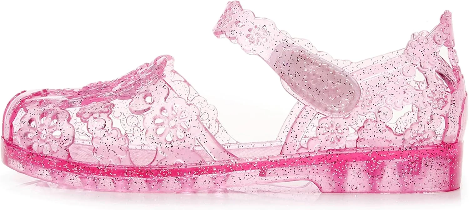 صندل تخت دخترانه برای کودکان نوپا، کفش ژله ای، بند T شفاف، صندل بچه گانه اکلیلی، لباس پرنسس، اسلاید نرم، ساحل تابستانی یکسره