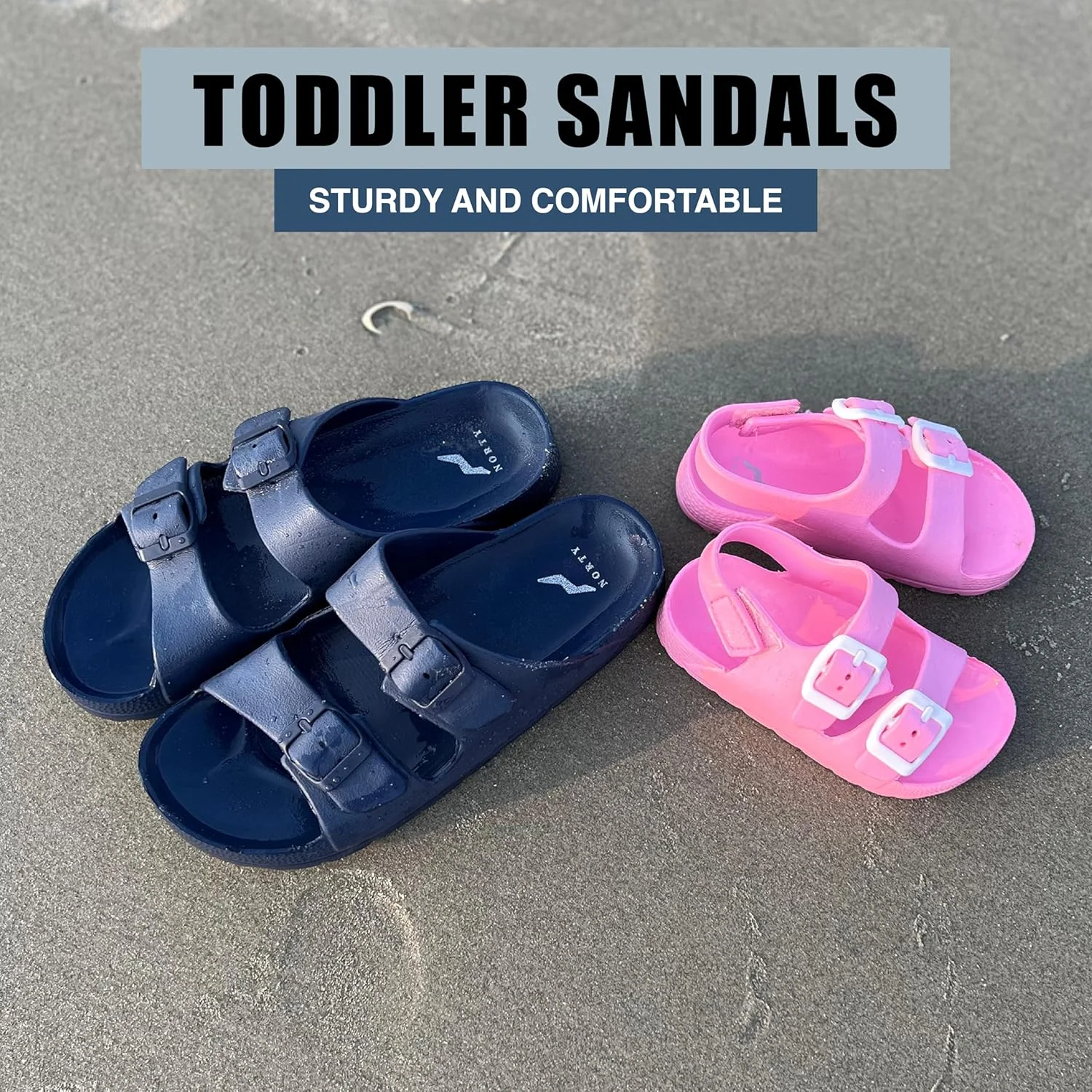 صندل های بچه گانه نورتی برای پسران و دختران - صندل های یونیسکس برای کودکان - کفش های تابستانی بچه گانه با 2 بند سگک قابل تنظیم
