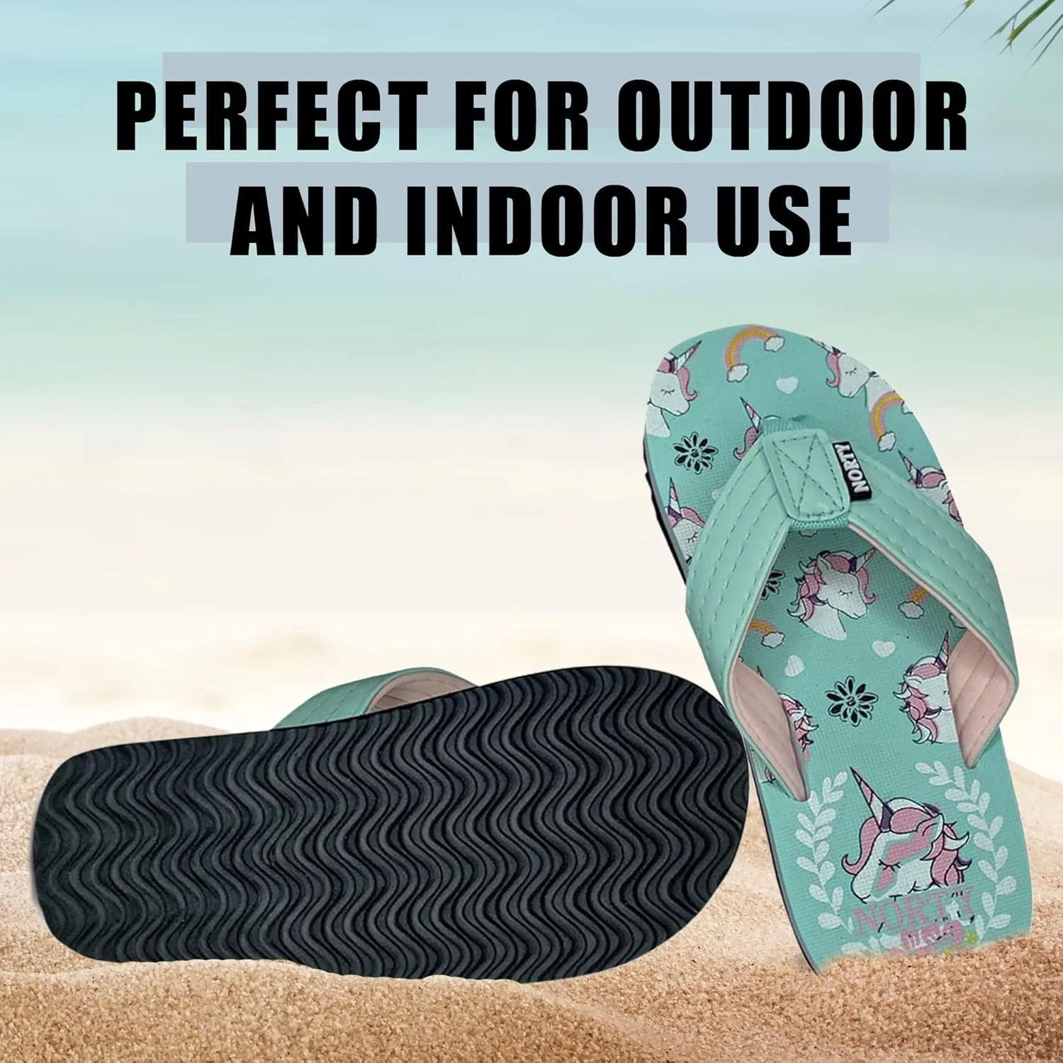 صندل انگشتی ساحلی پسرانه و دخترانه نورتی - مناسب استخر، ساحل و استفاده روزمره - یک سایز کوچک است