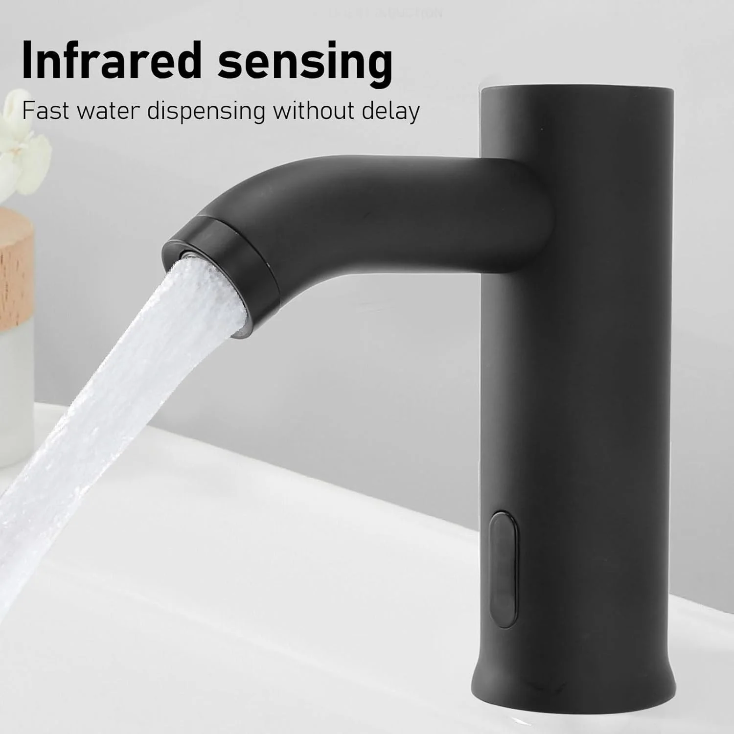 شیر آب اتوماتیک با حسگر حرکتی، شیر سینک استیل ضد زنگ بدون لمس با حسگر مادون قرمز و فاصله سنجش 15-20 سانتی متر، برای آشپزخانه حمام فضای تجاری مشکی